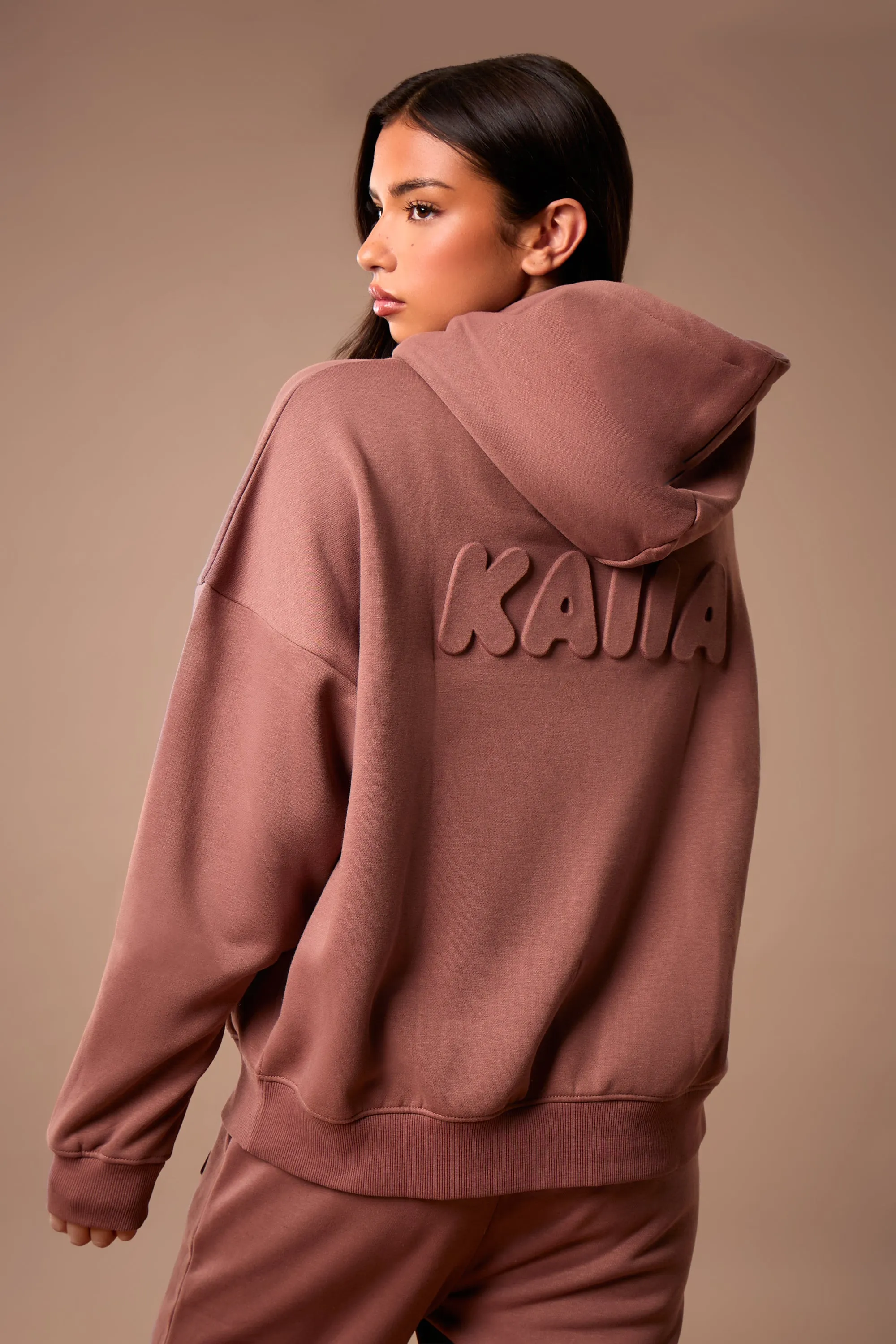 Kaiia Embossed Bubble Logo Oversized Hoodie Nutmeg sold by Kaiia the label product image thumbnail 4