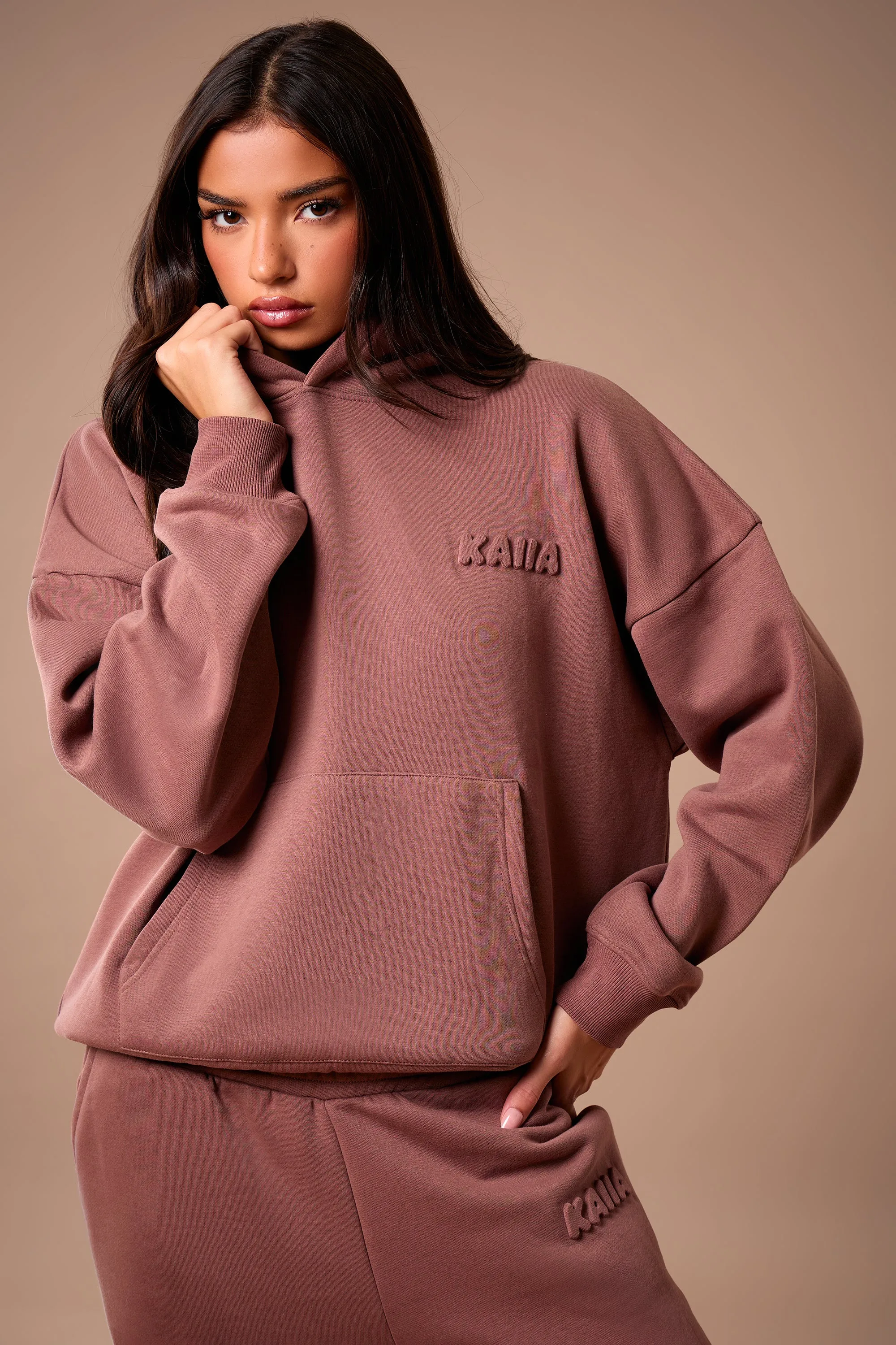 Kaiia Embossed Bubble Logo Oversized Hoodie Nutmeg sold by Kaiia the label