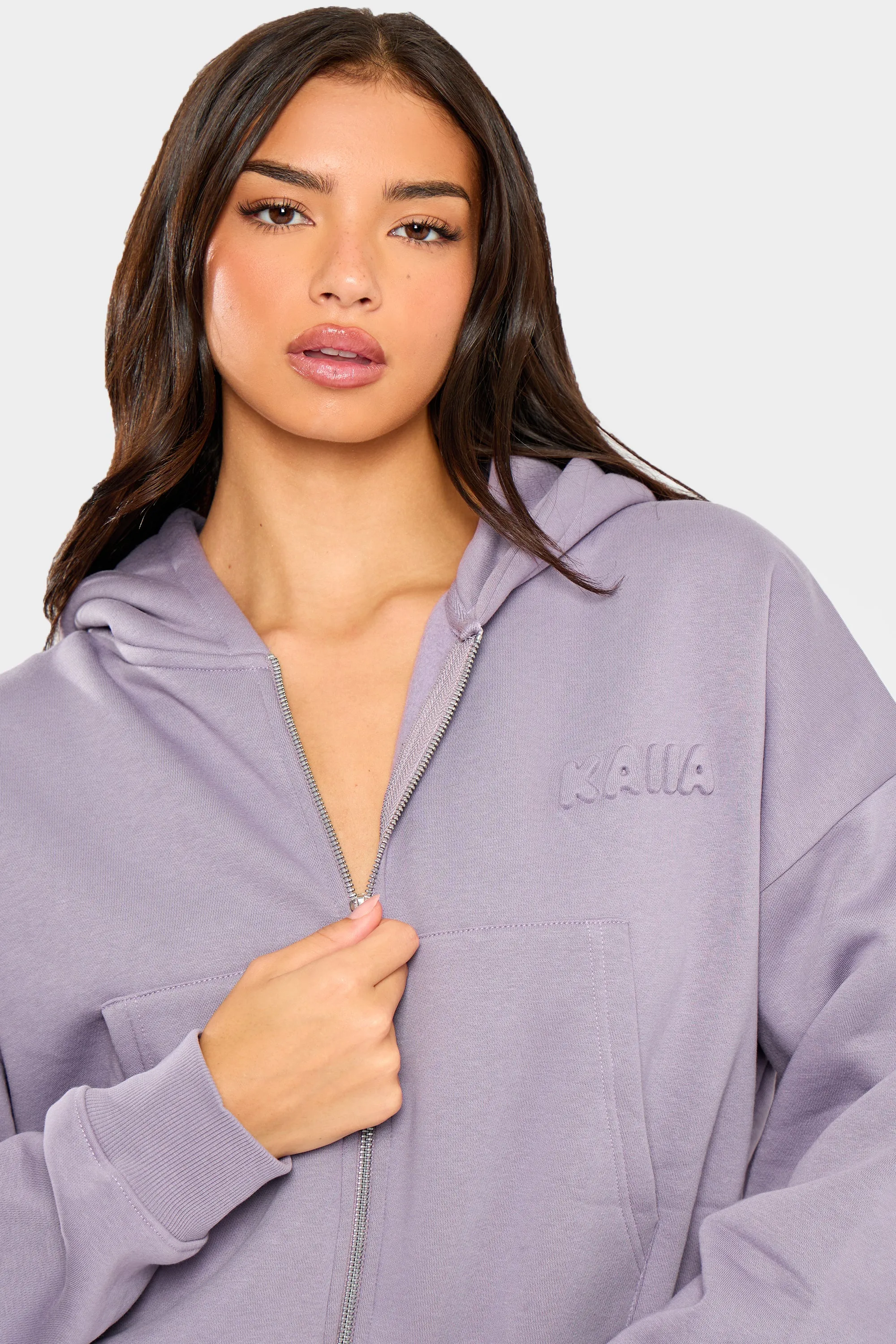 Kaiia Embossed Bubble Logo Oversized Zip Through Hoodie Dusk sold by Kaiia the label product image thumbnail 4