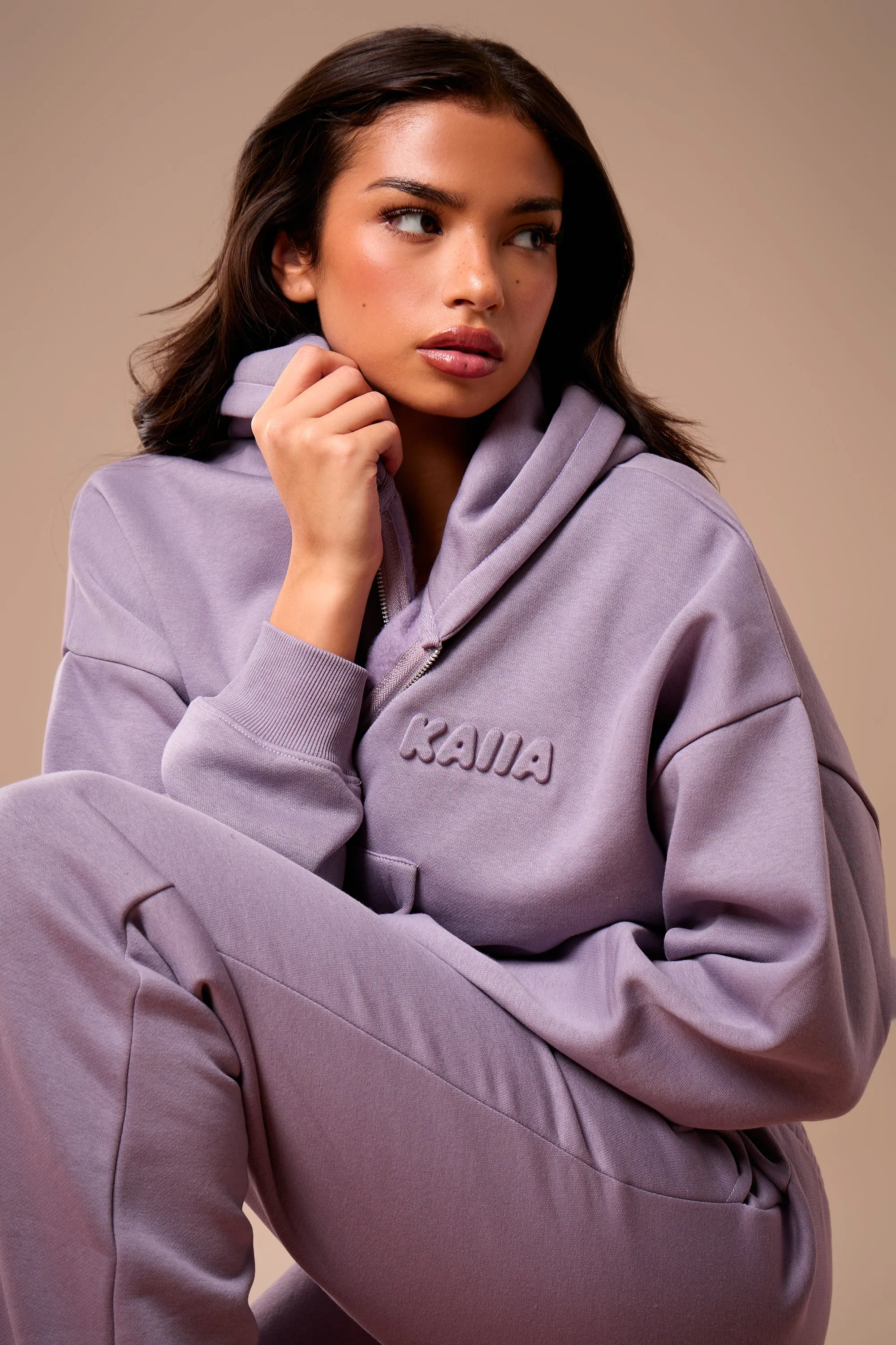 Kaiia Embossed Bubble Logo Oversized Zip Through Hoodie Dusk sold by Kaiia the label product image thumbnail 2