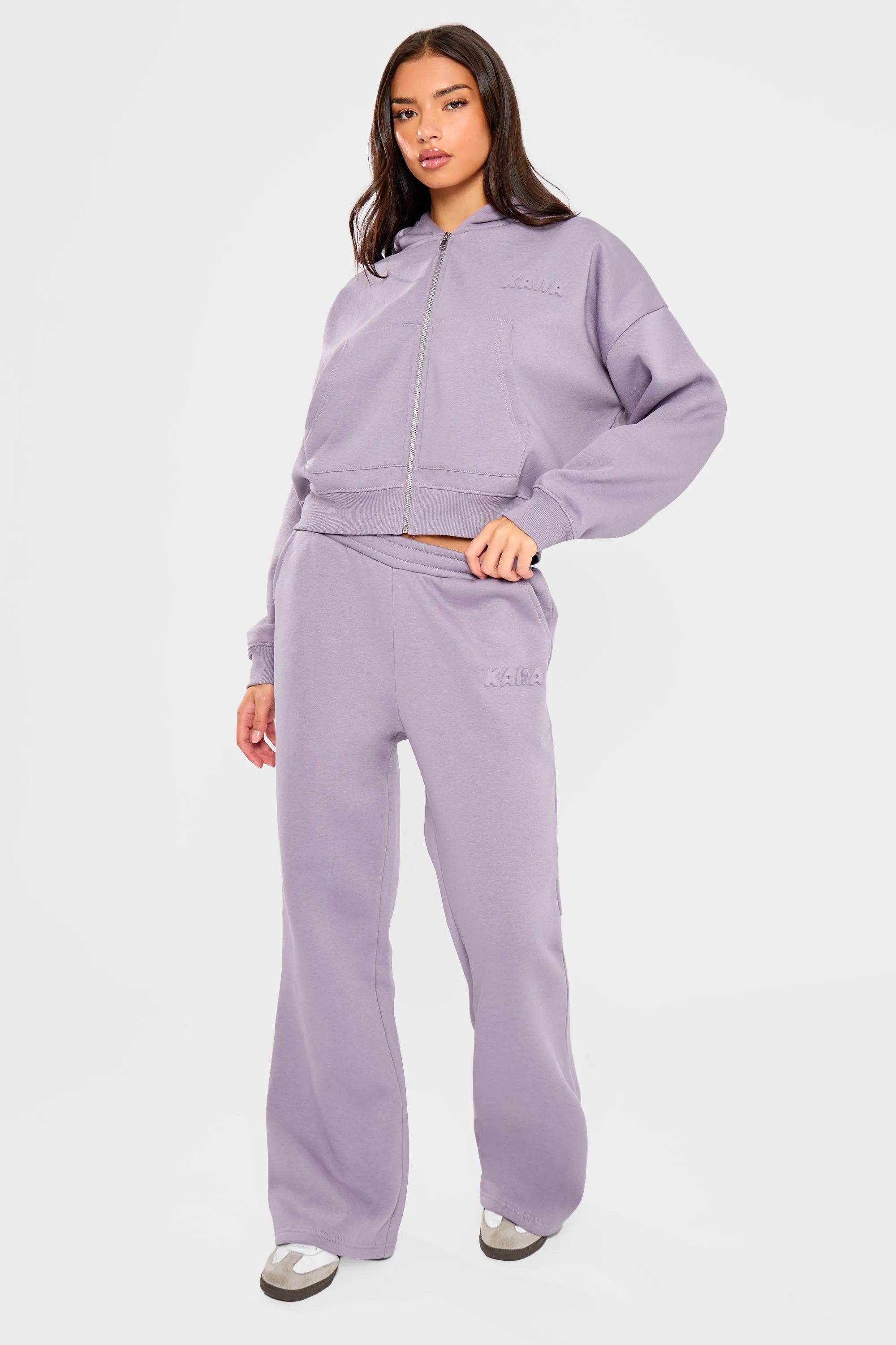 Kaiia Embossed Bubble Logo Oversized Zip Through Hoodie Dusk sold by Kaiia the label product image thumbnail 5