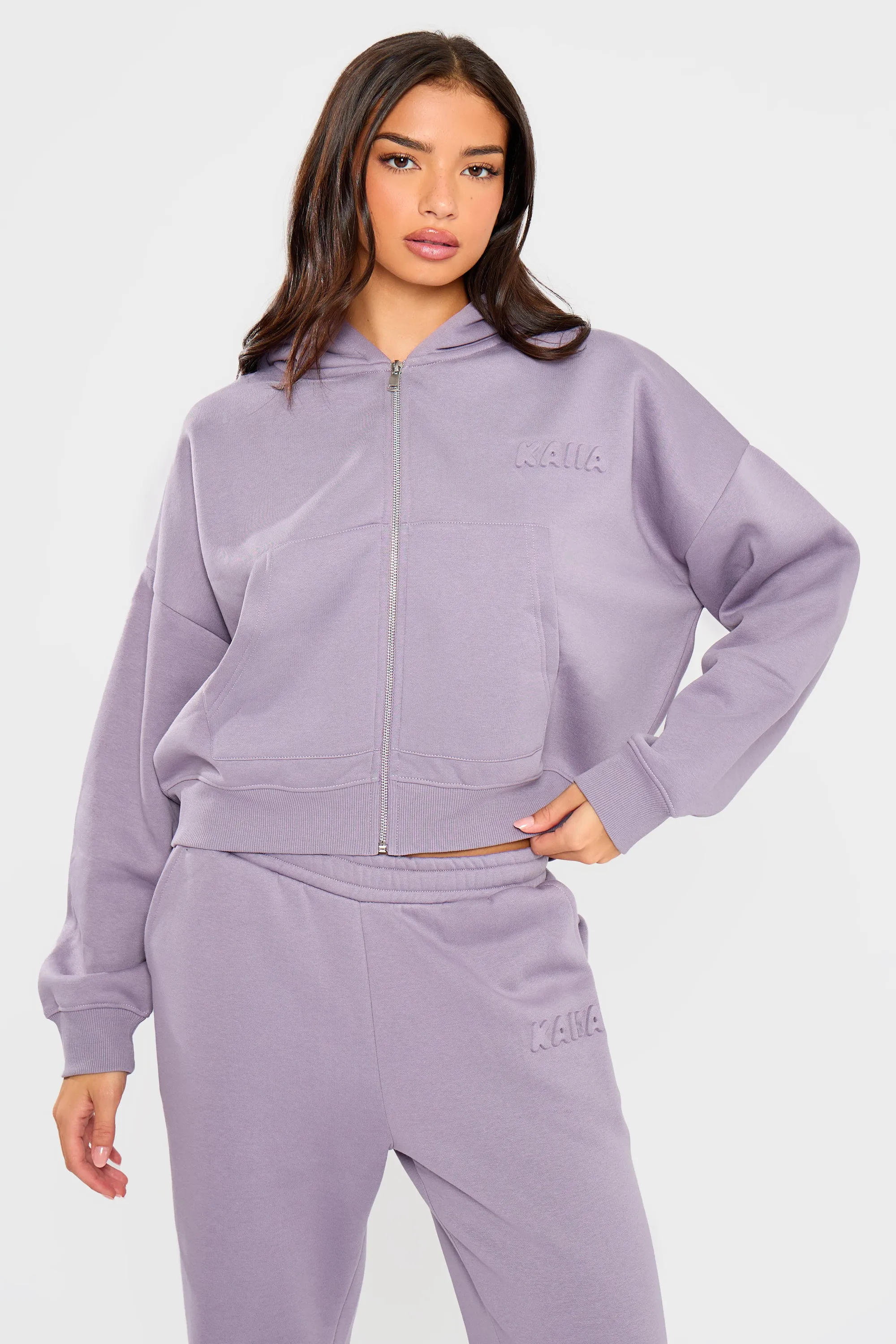 Kaiia Embossed Bubble Logo Oversized Zip Through Hoodie Dusk sold by Kaiia the label product image thumbnail 3