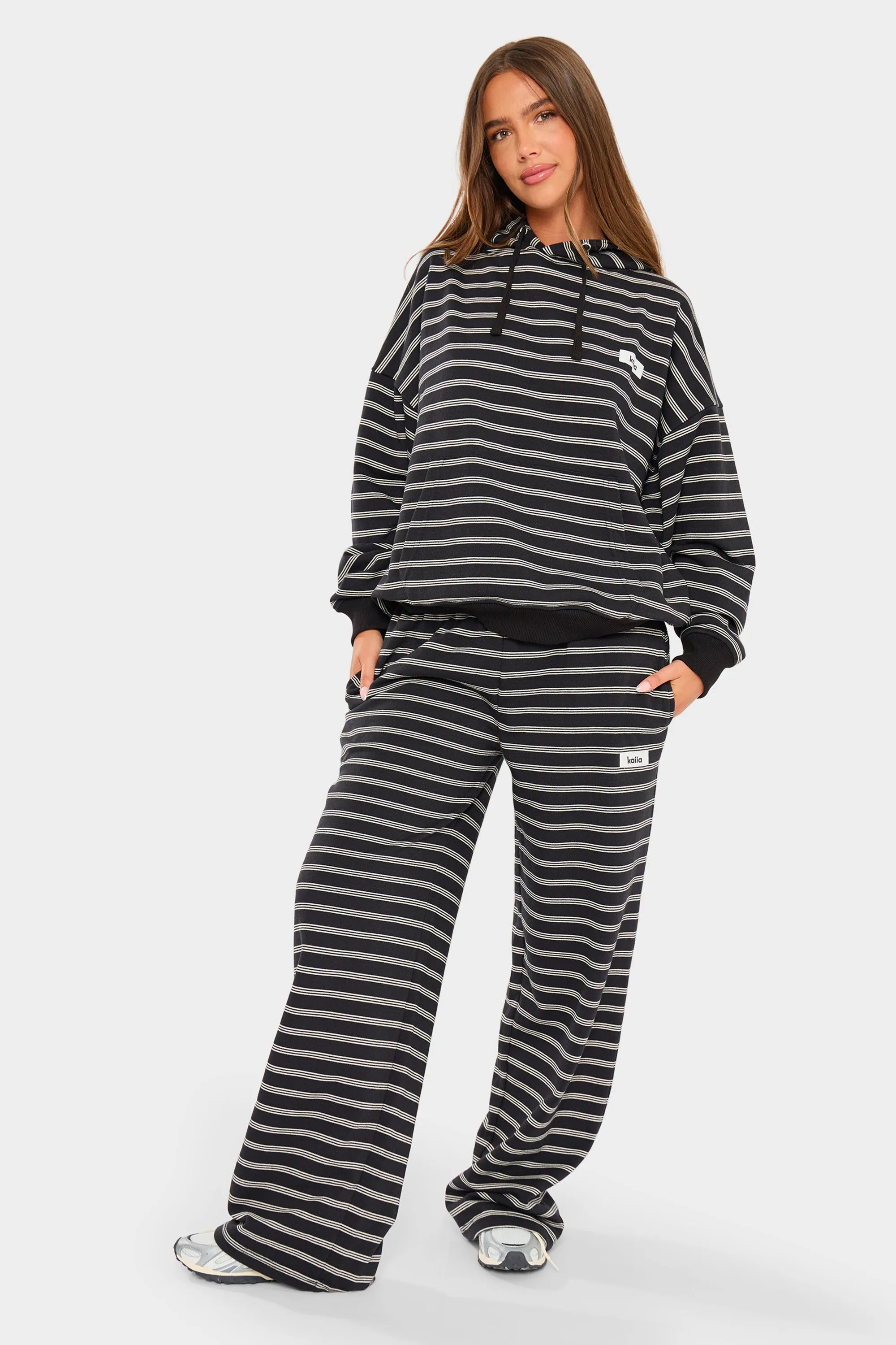Kaiia Striped Wide Leg Joggers Black & Cream sold by Kaiia the label product image thumbnail 5