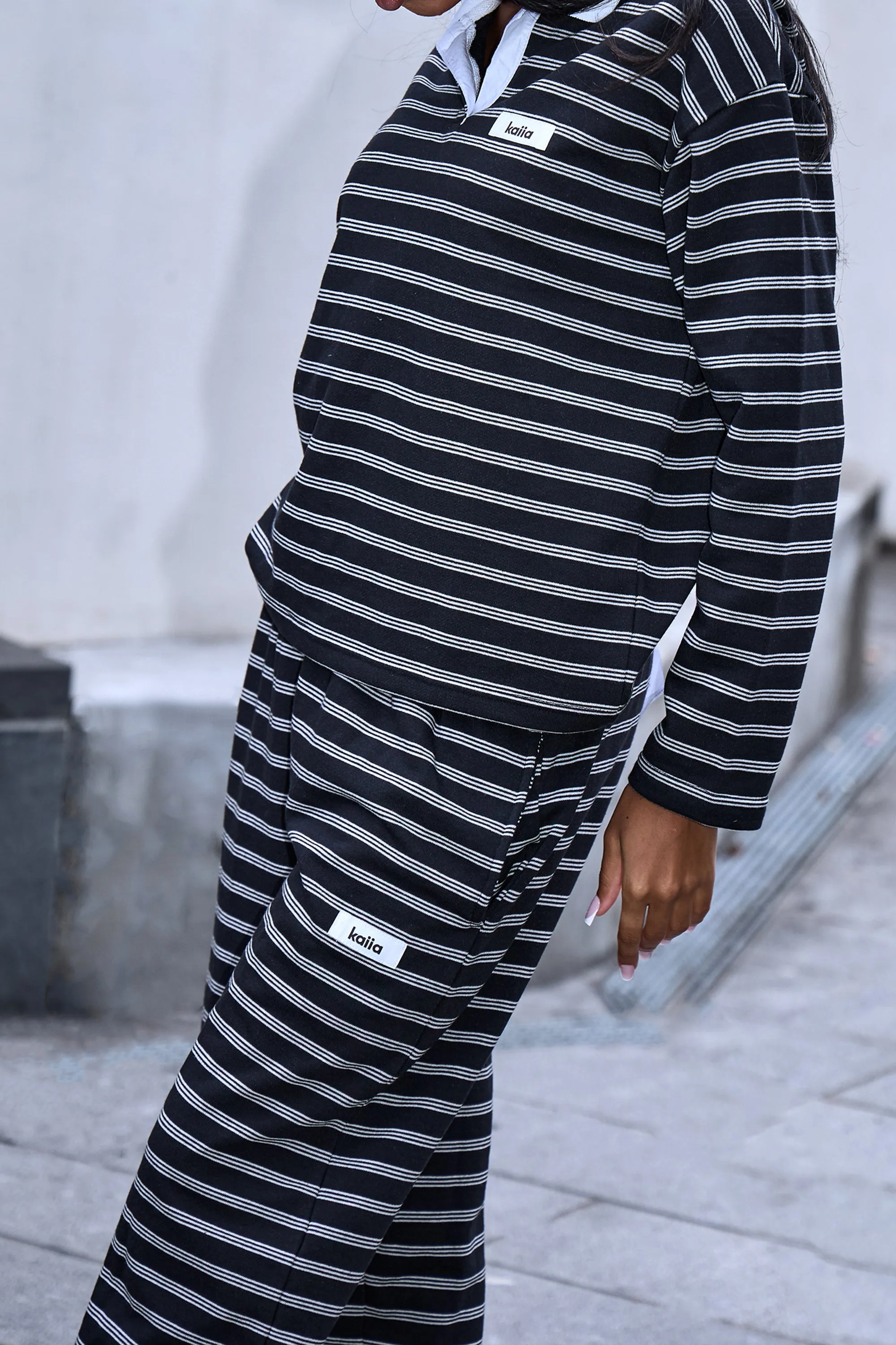 Kaiia Striped Wide Leg Joggers Black & Cream sold by Kaiia the label product image thumbnail 2