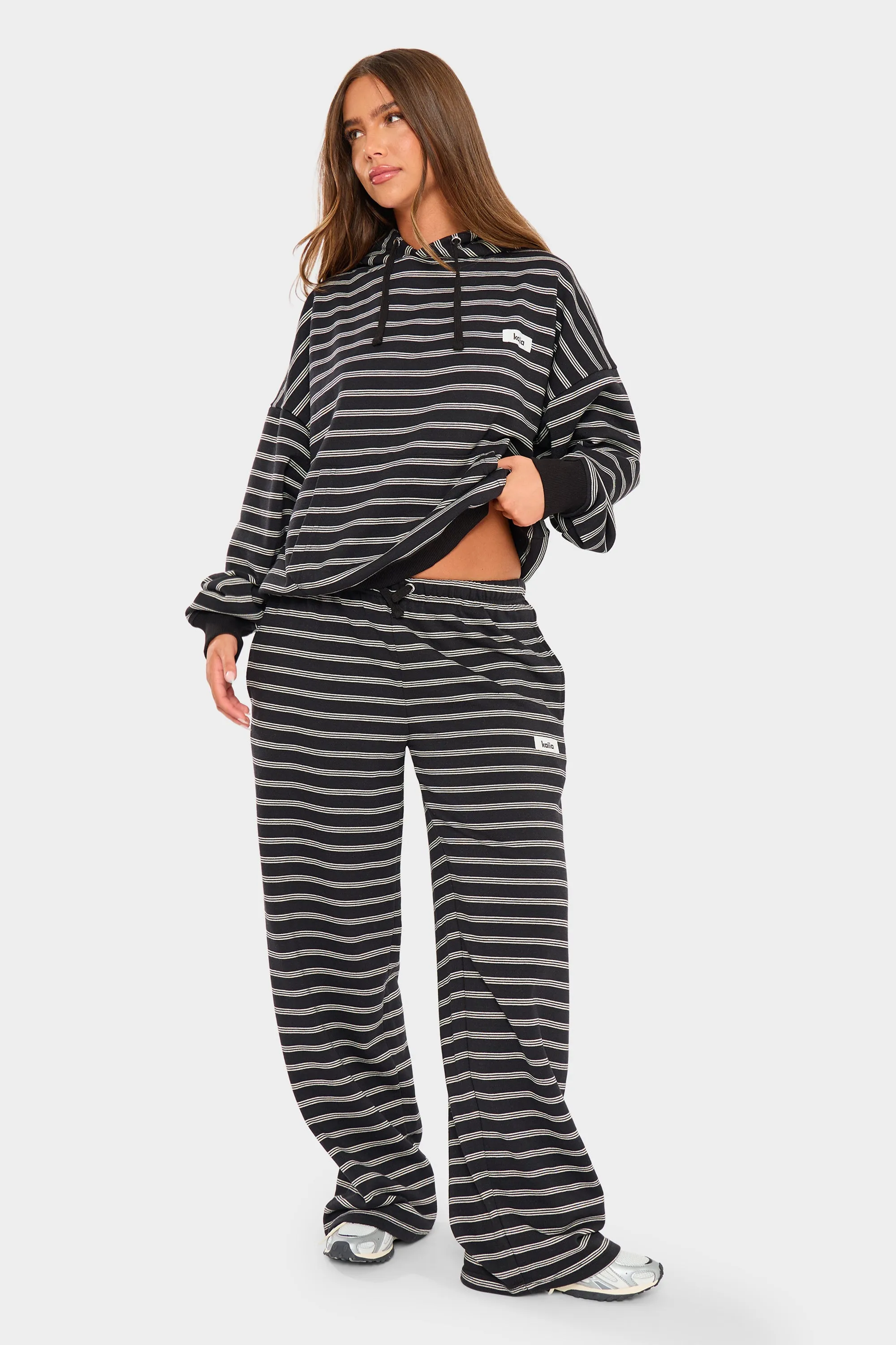 Kaiia Striped Wide Leg Joggers Black & Cream sold by Kaiia the label product image thumbnail 4