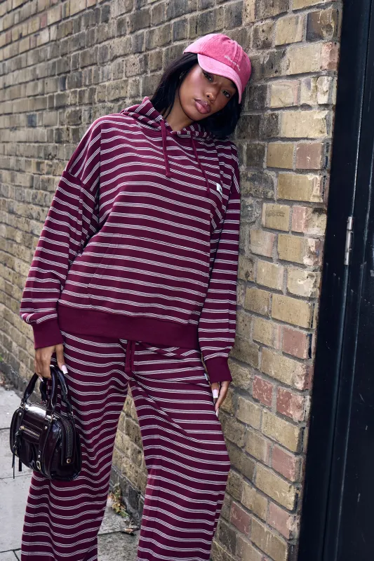 Kaiia Striped Oversized Hoodie Burgundy & Cream made by Kaiia the label