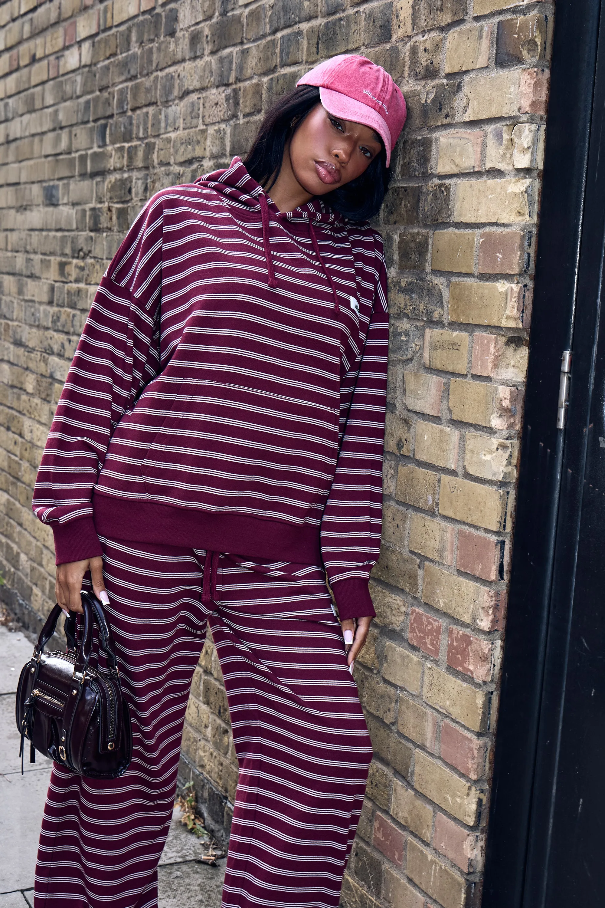 Kaiia Striped Oversized Hoodie Burgundy & Cream sold by Kaiia the label