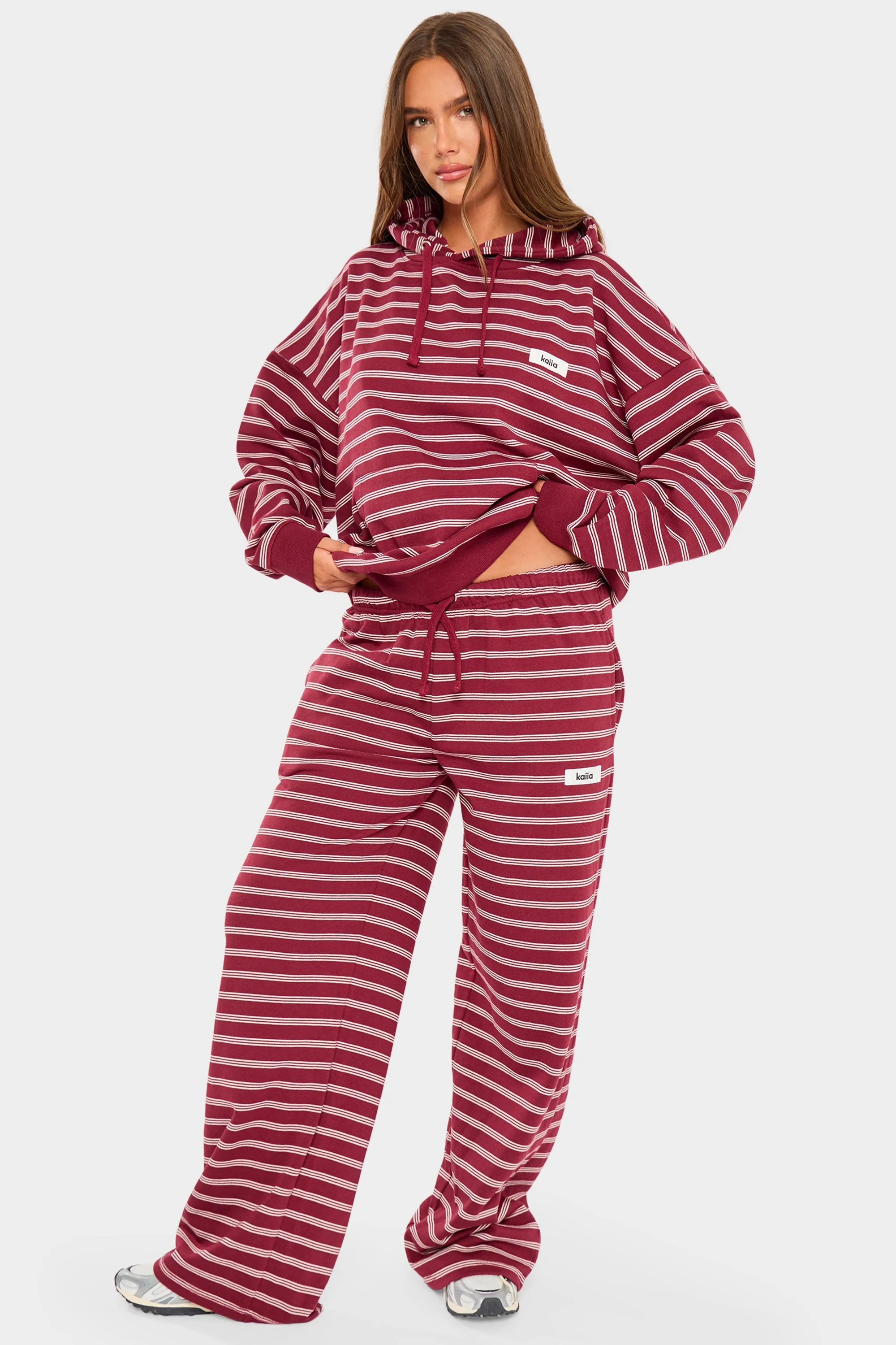 Kaiia Striped Wide Leg Joggers Burgundy & Cream sold by Kaiia the label product image thumbnail 5