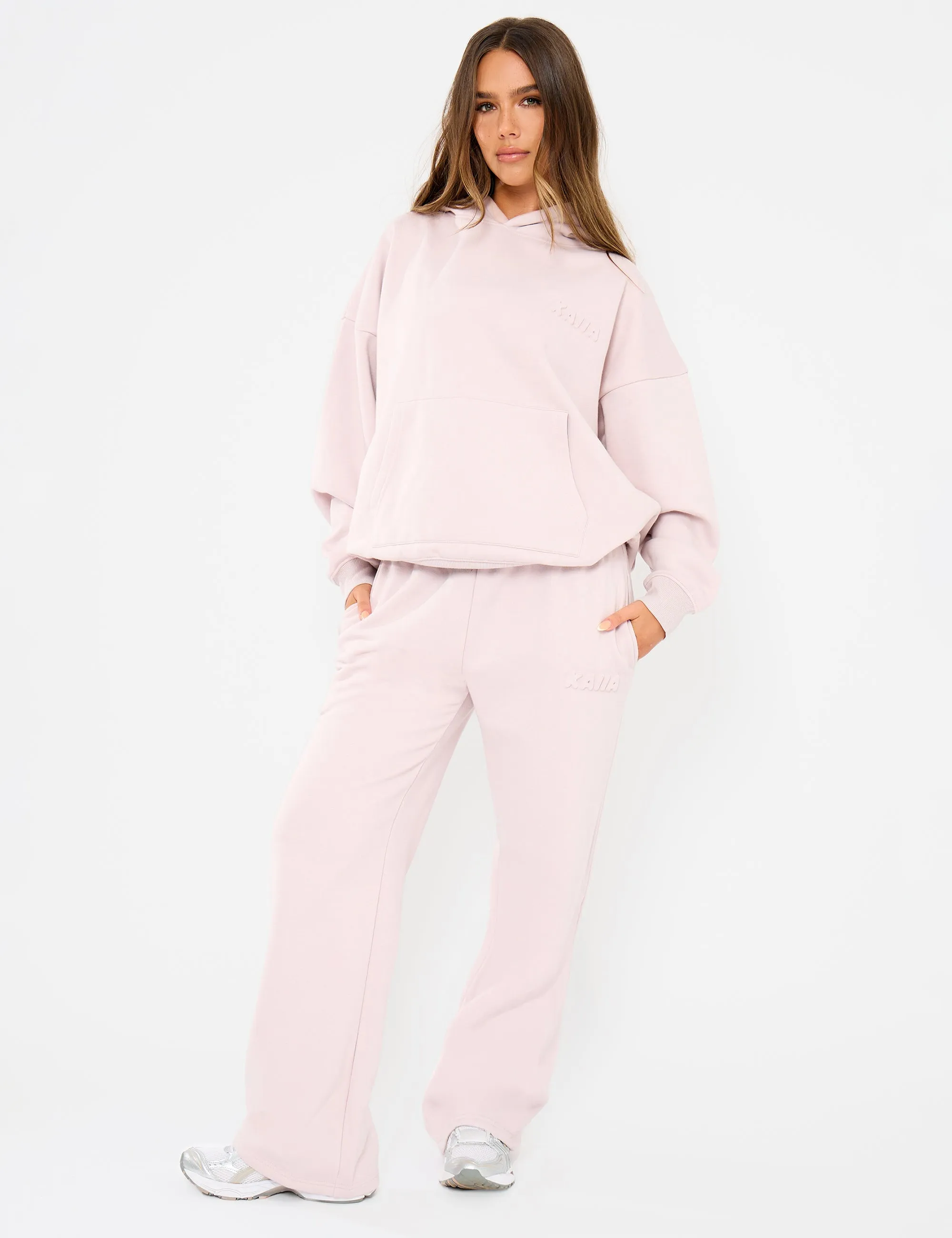 Kaiia Embossed Logo Wide Leg Joggers Pale Dusty Lilac sold by Kaiia the label