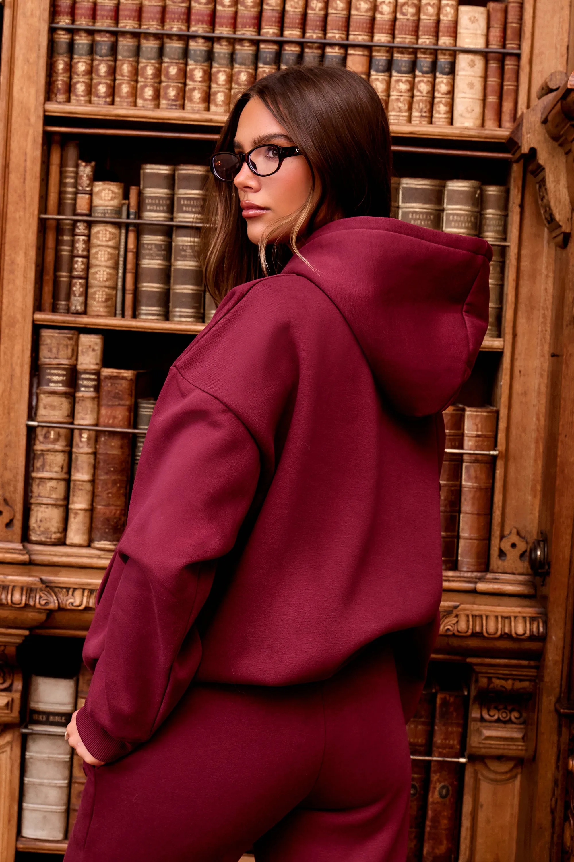 Kaiia Embossed Logo Oversized Hoodie Dark Cherry sold by Kaiia the label product image thumbnail 4