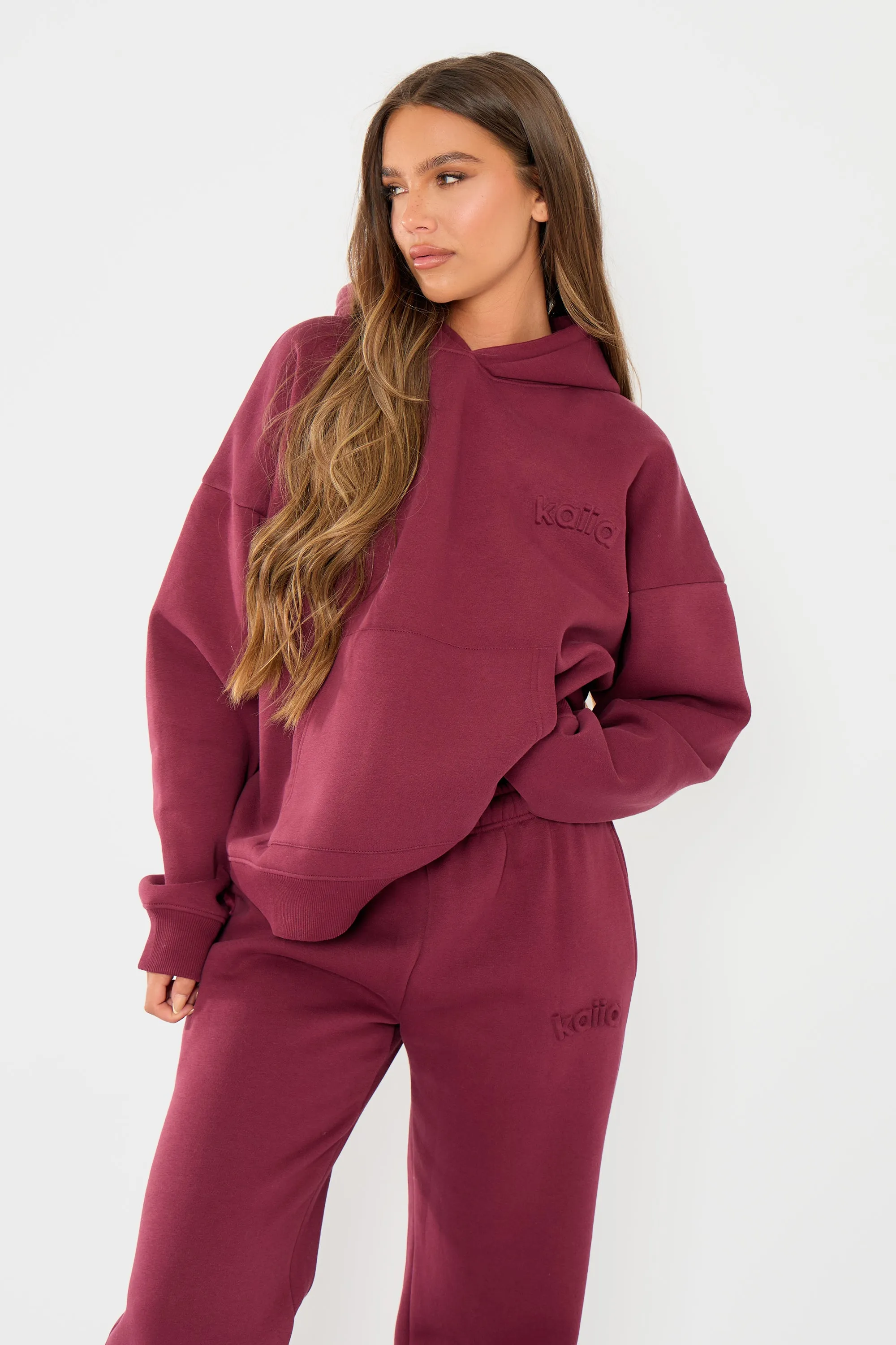 Kaiia Embossed Logo Oversized Hoodie Dark Cherry sold by Kaiia the label product image thumbnail 5