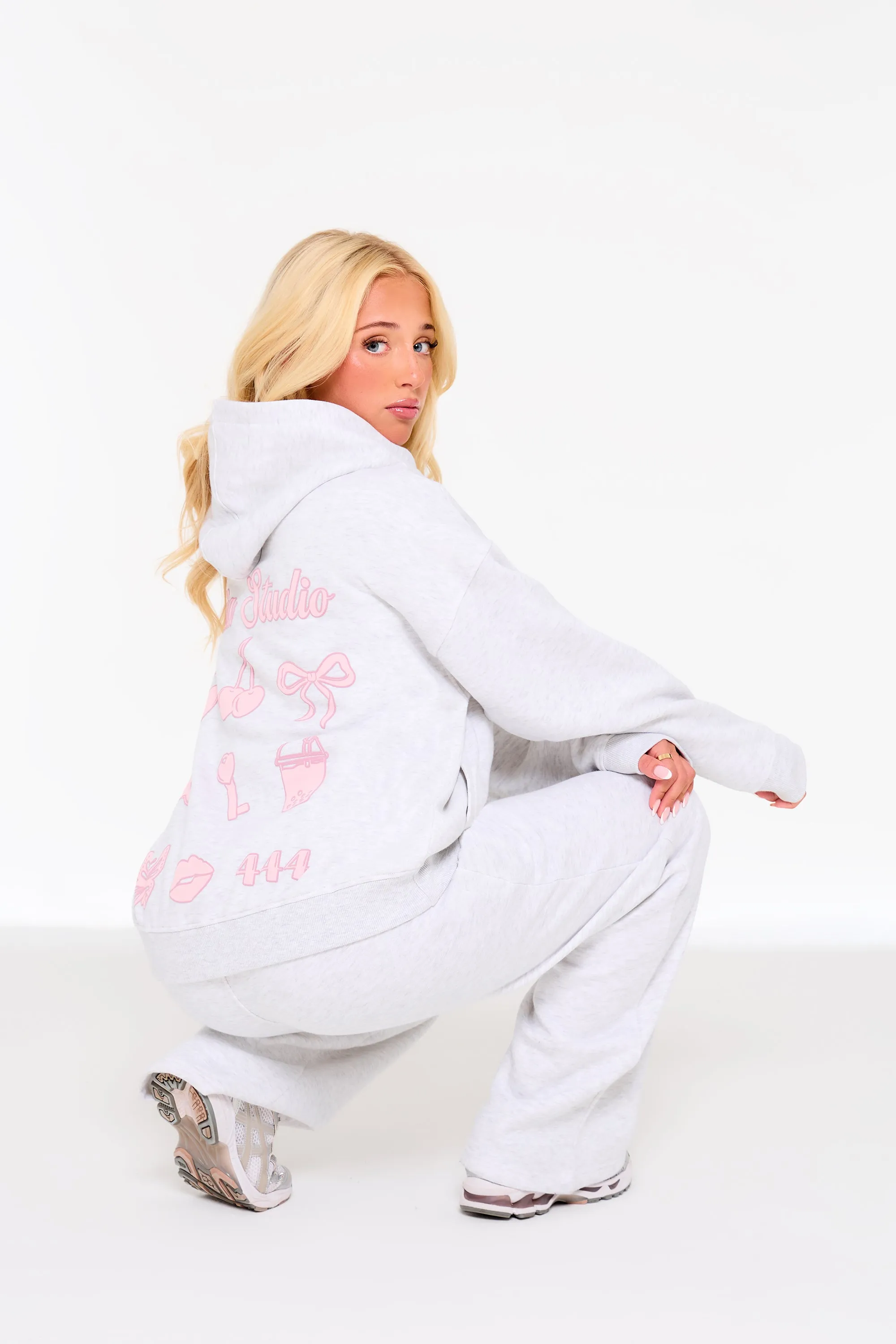 Kaiia Bubble Icon Oversized Hoodie Light Grey Marl & Pink sold by Kaiia the label