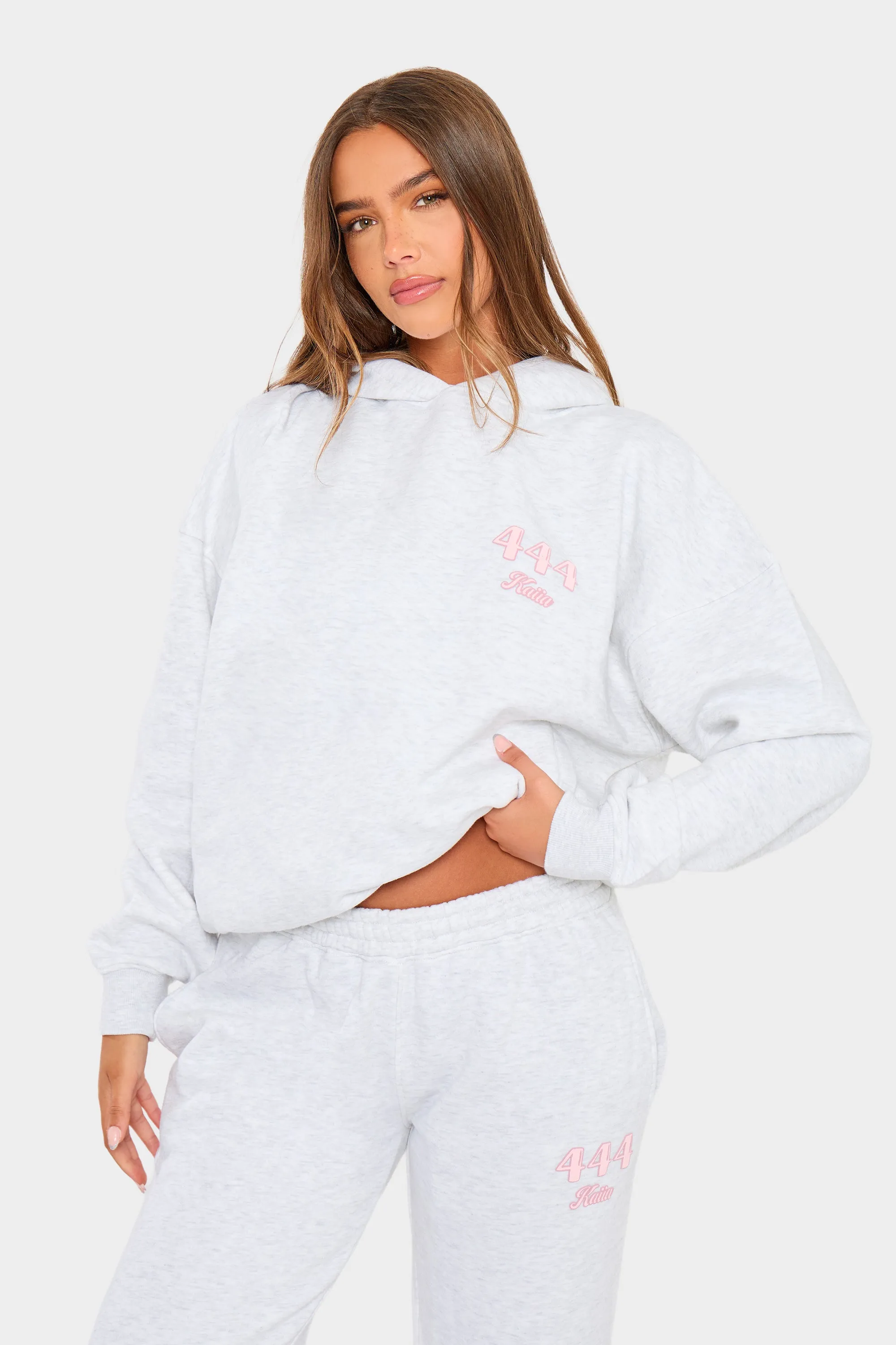 Kaiia Bubble Icon Oversized Hoodie Light Grey Marl & Pink sold by Kaiia the label product image thumbnail 5