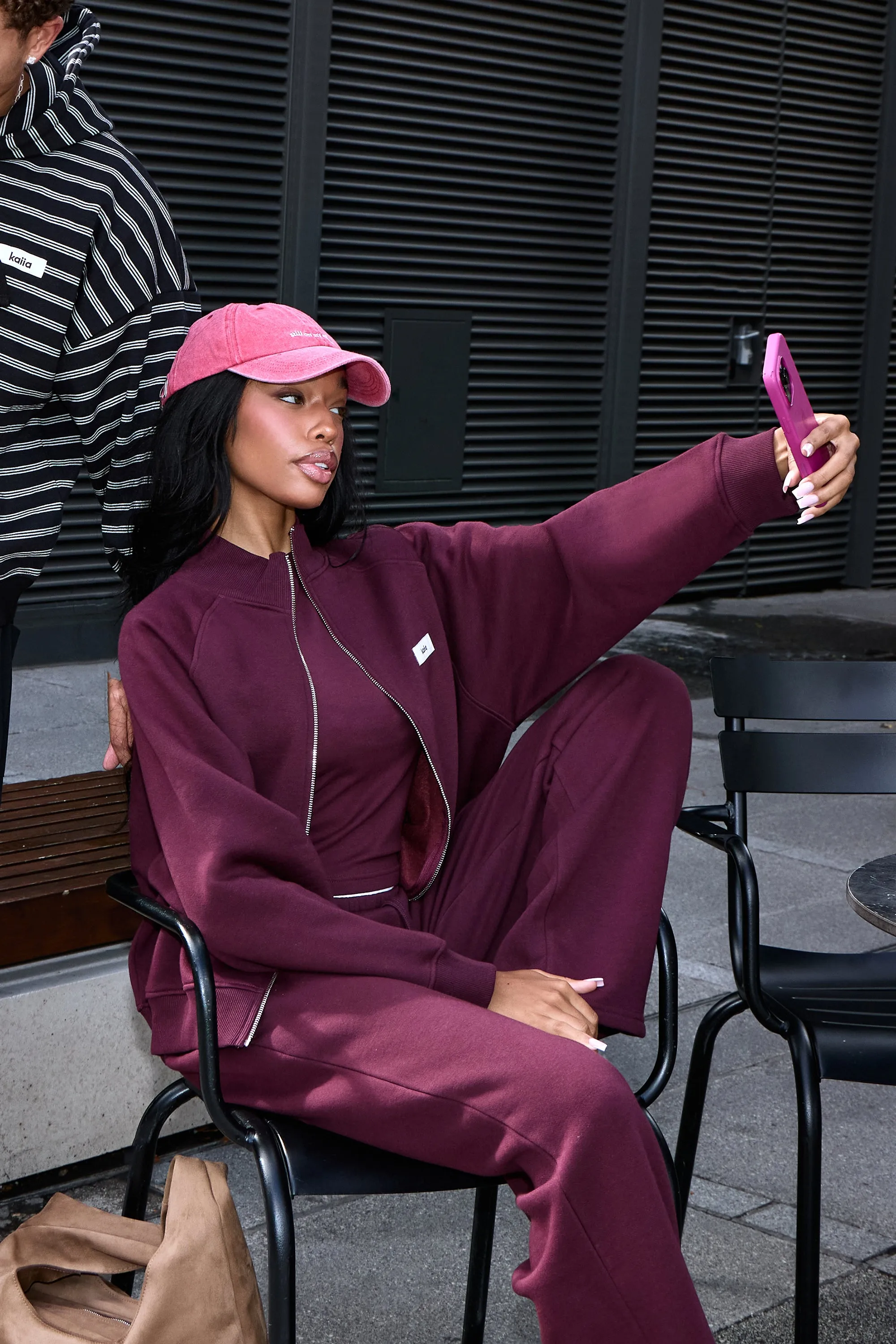 Kaiia Label Logo Boxy Zip Through Sweatshirt Plum sold by Kaiia the label