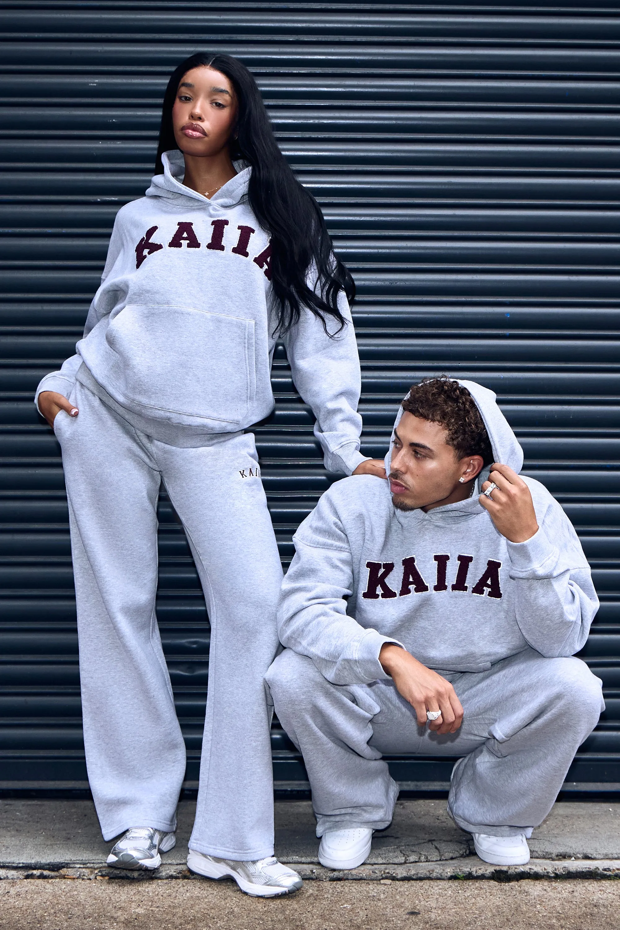 Kaiia Slogan Wide Leg Joggers Mid Grey & Burgundy sold by Kaiia the label