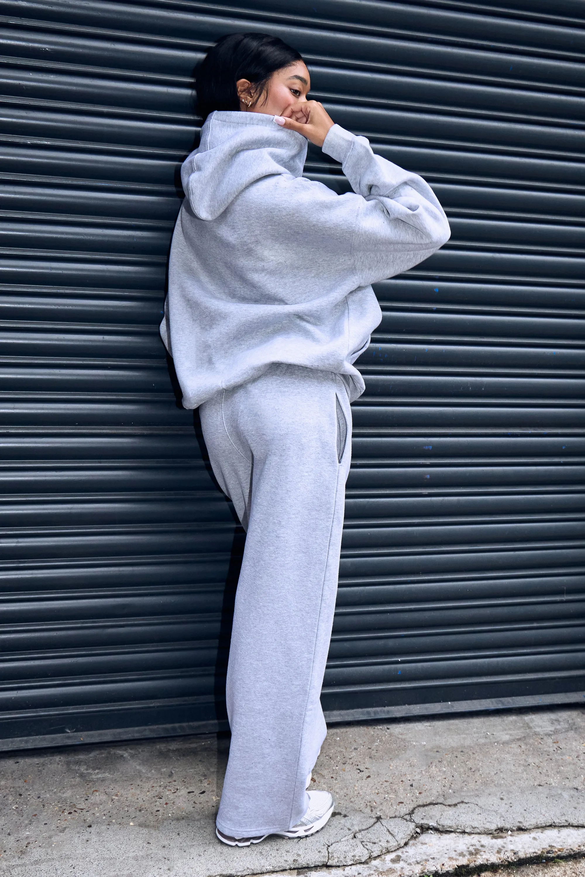 Kaiia Slogan Wide Leg Joggers Mid Grey & Burgundy sold by Kaiia the label product image thumbnail 4