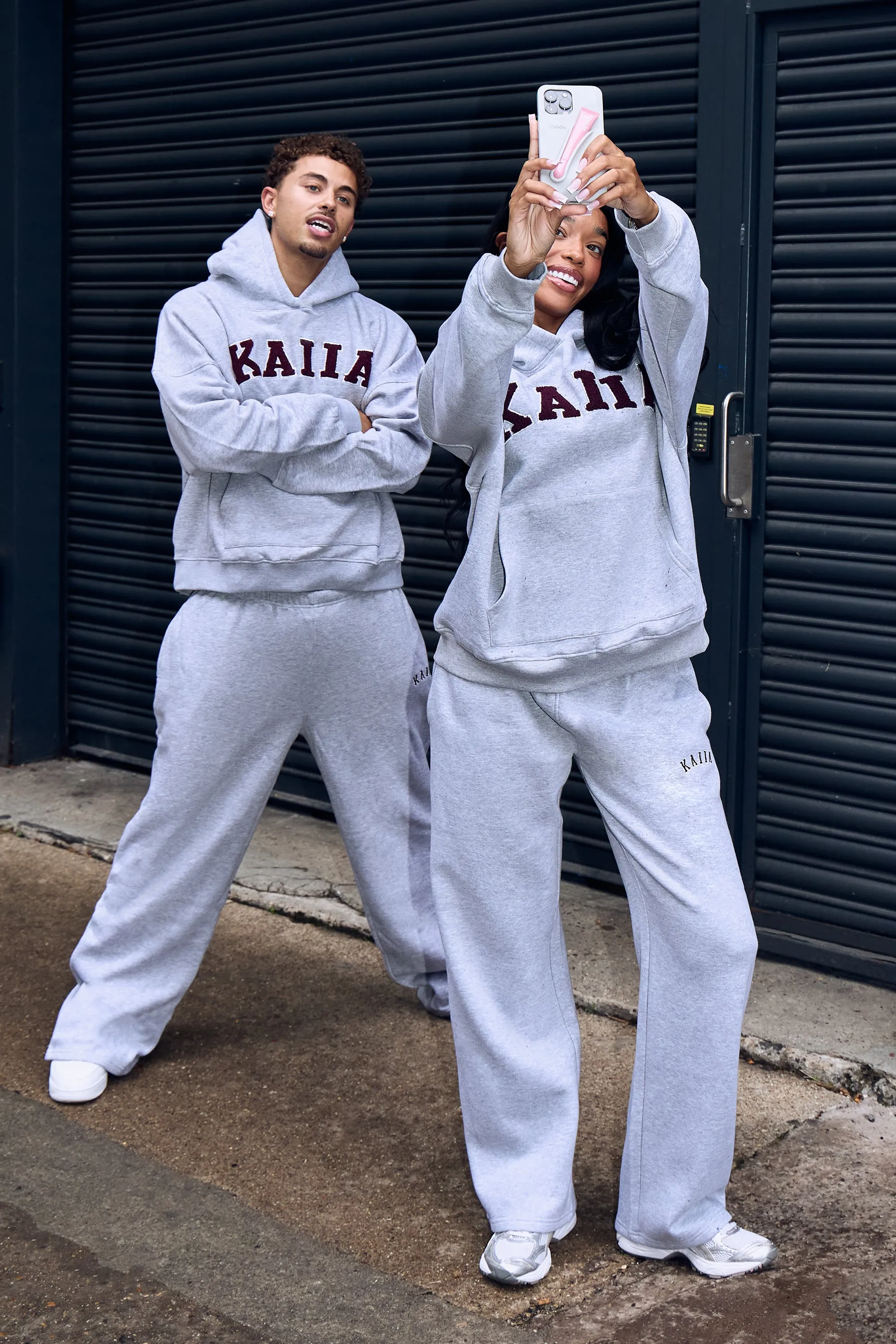 Kaiia Slogan Wide Leg Joggers Mid Grey & Burgundy sold by Kaiia the label product image thumbnail 3