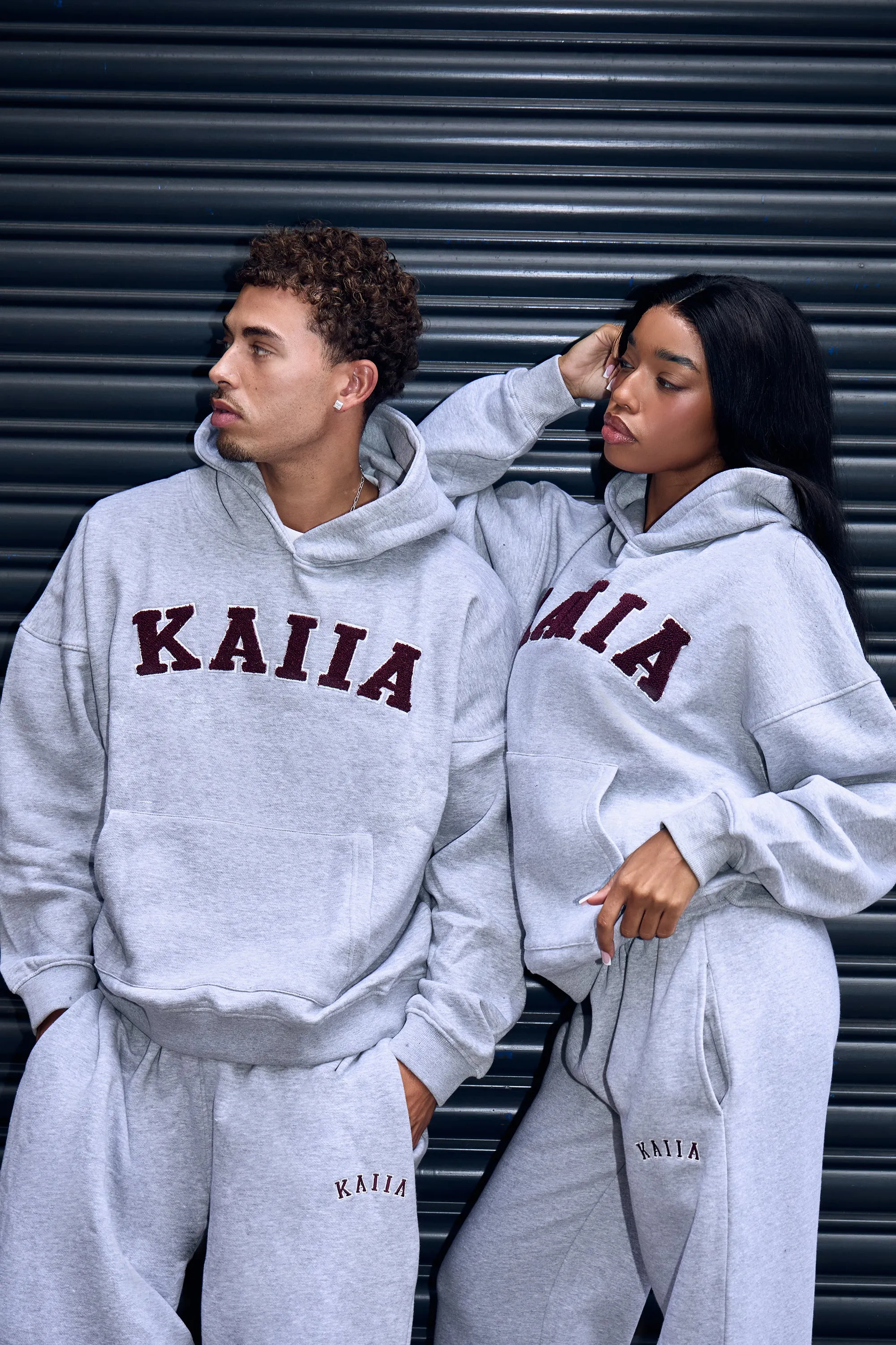 Kaiia Borg Slogan Oversized Hoodie Mid Grey & Burgundy sold by Kaiia the label product image thumbnail 2