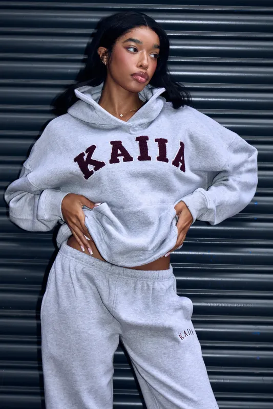 Kaiia Borg Slogan Oversized Hoodie Mid Grey & Burgundy sold by Kaiia the label