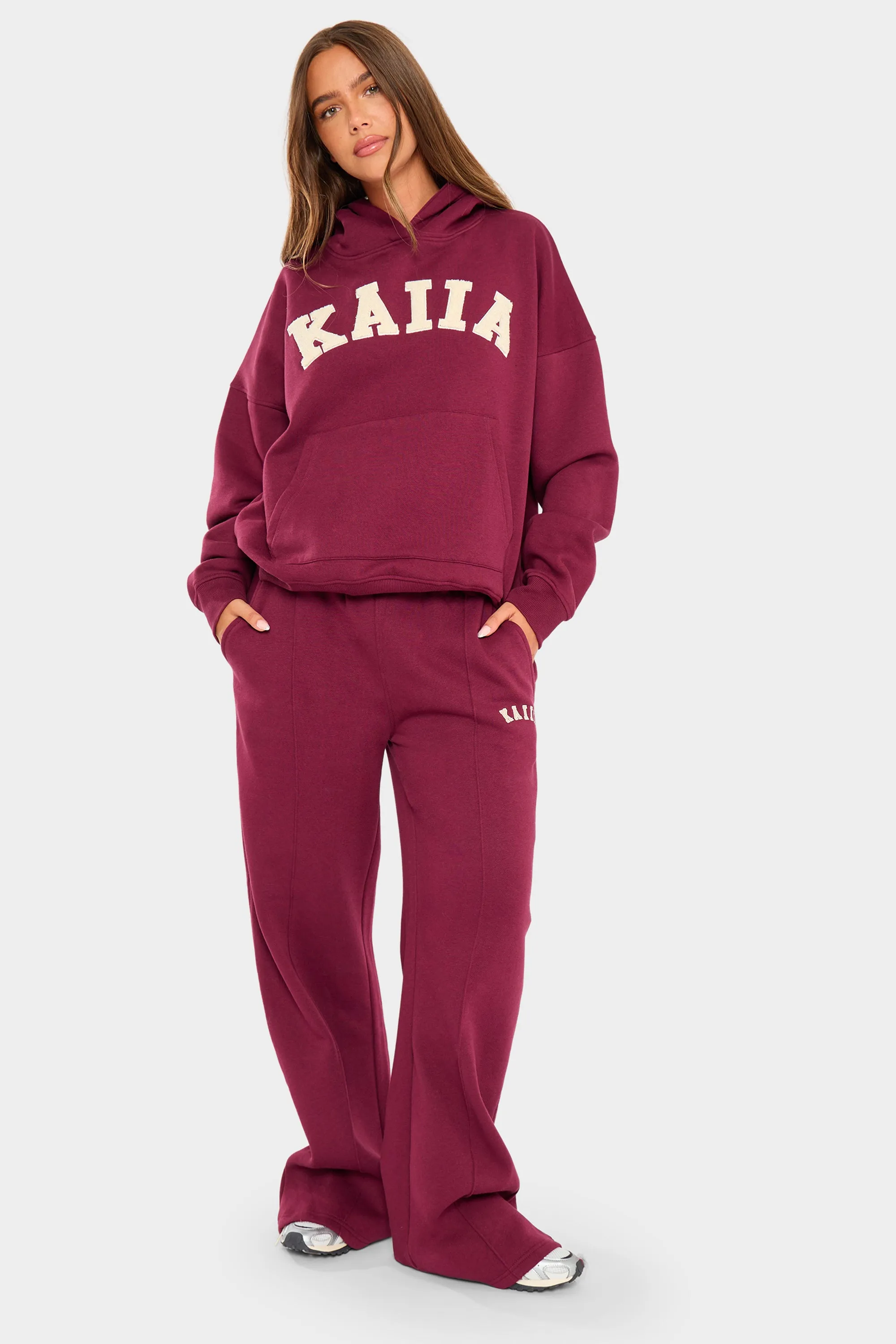 Kaiia Borg Slogan Oversized Hoodie Burgundy & Cream sold by Kaiia the label product image thumbnail 3