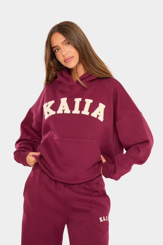 Kaiia Borg Slogan Oversized Hoodie Burgundy & Cream sold by Kaiia the label