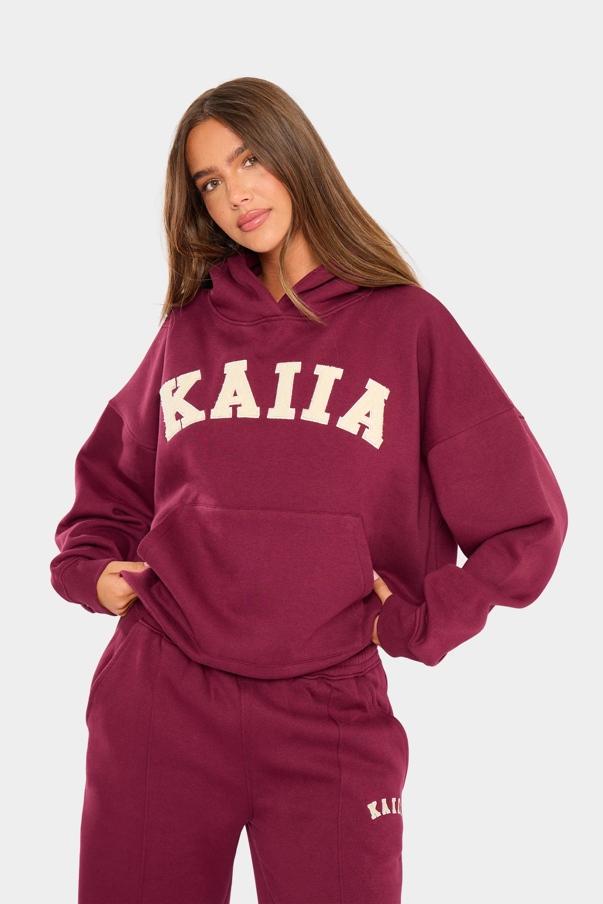 Kaiia Borg Slogan Oversized Hoodie Burgundy & Cream sold by Kaiia the label