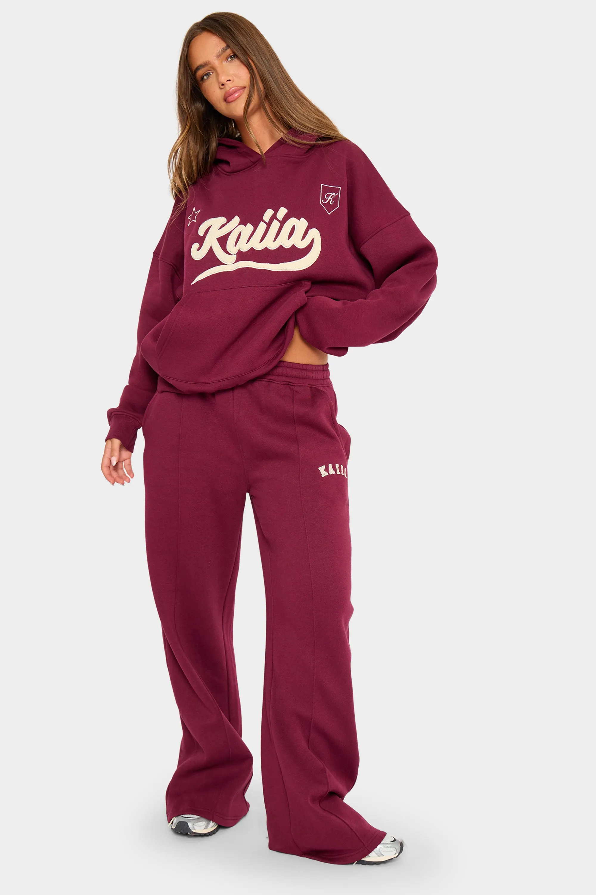 Kaiia Borg Varsity Oversized Hoodie Burgundy & Cream sold by Kaiia the label product image thumbnail 3