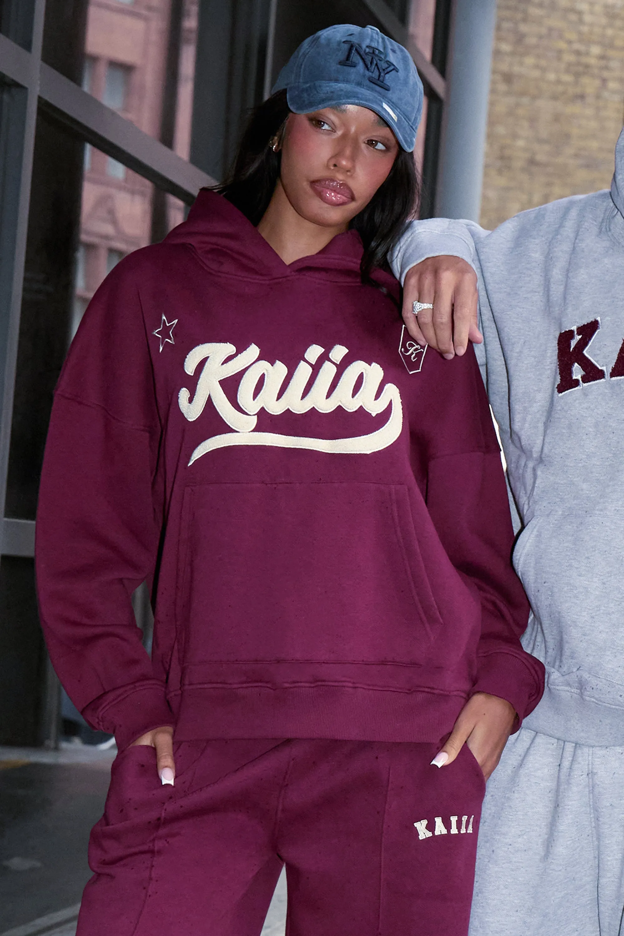 Kaiia Borg Varsity Oversized Hoodie Burgundy & Cream sold by Kaiia the label product image thumbnail 5