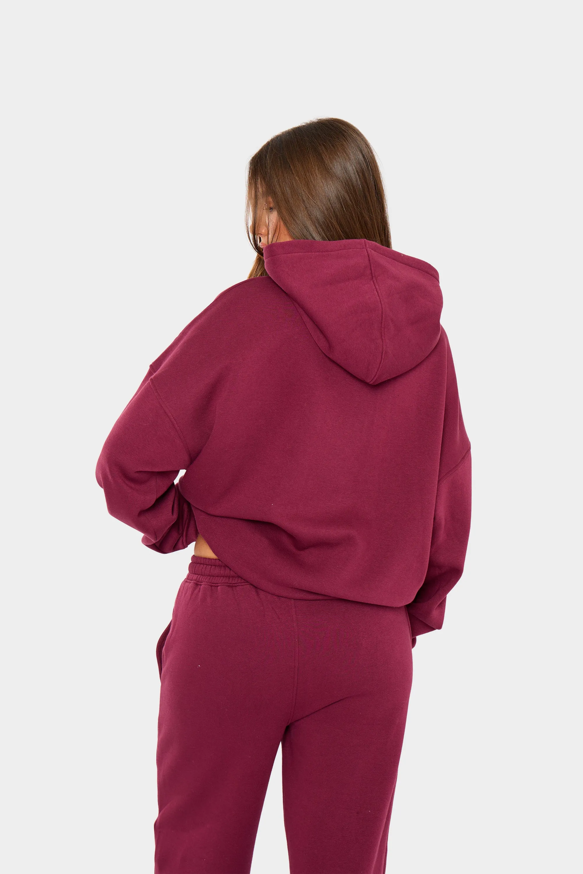 Kaiia Borg Varsity Oversized Hoodie Burgundy & Cream sold by Kaiia the label product image thumbnail 4