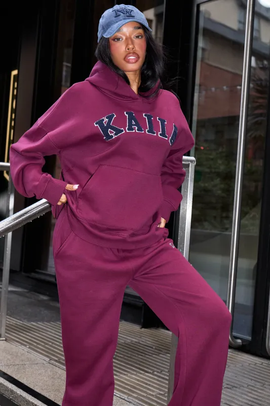 Kaiia Borg Slogan Oversized Hoodie Burgundy & Navy made by Kaiia the label