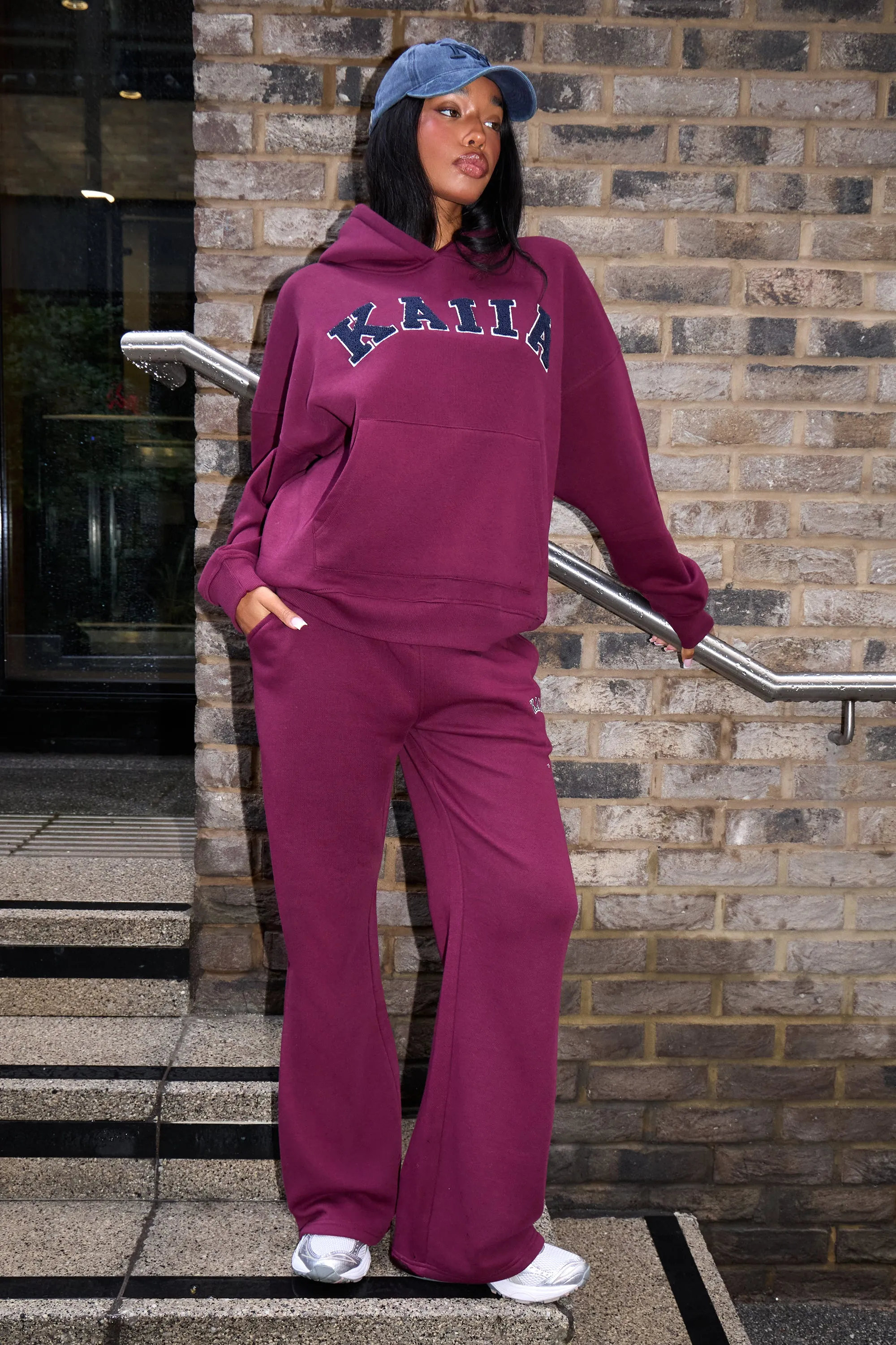 Kaiia Borg Slogan Oversized Hoodie Burgundy & Navy sold by Kaiia the label product image thumbnail 2