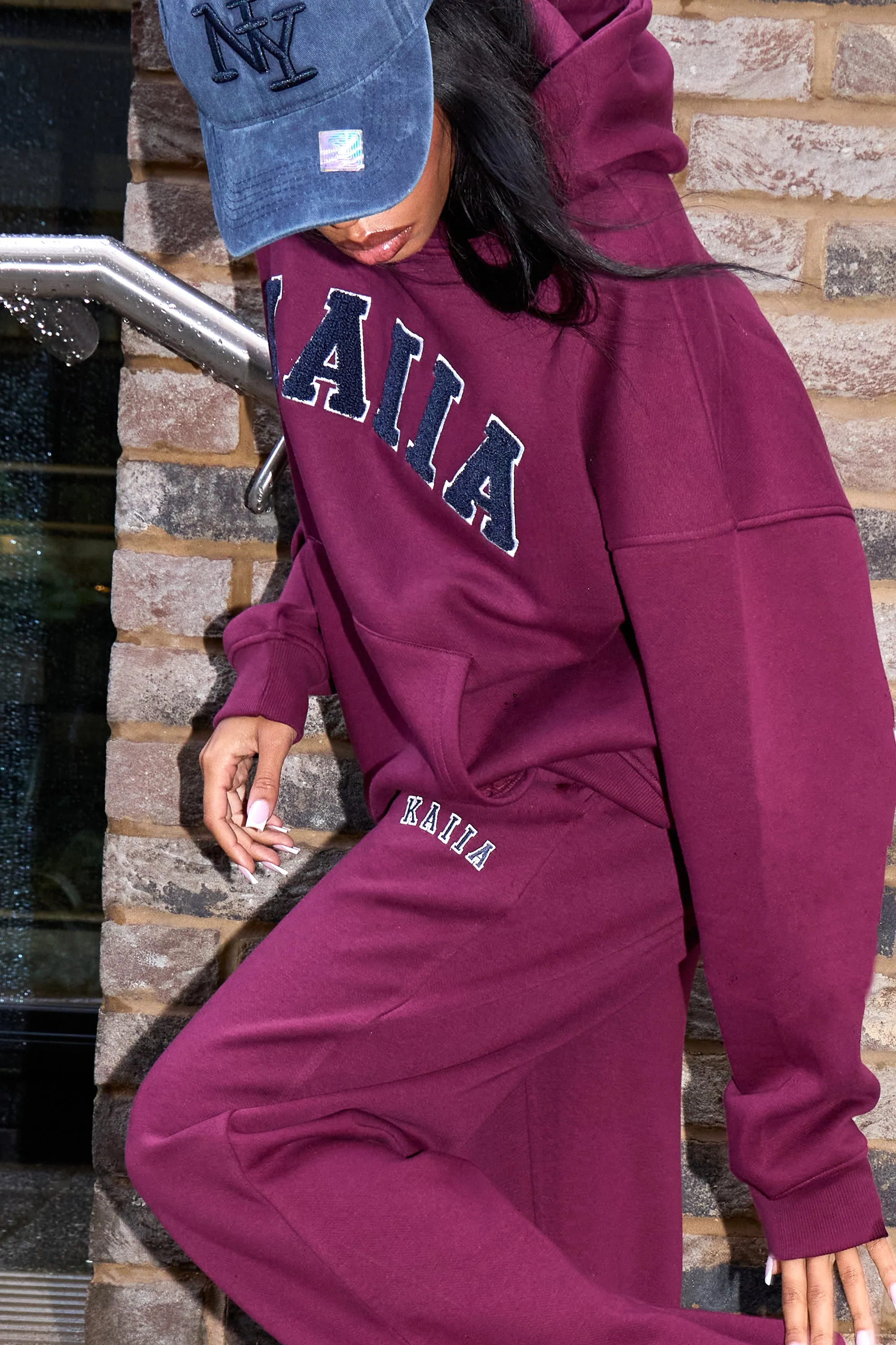 Kaiia Borg Slogan Oversized Hoodie Burgundy & Navy sold by Kaiia the label product image thumbnail 3