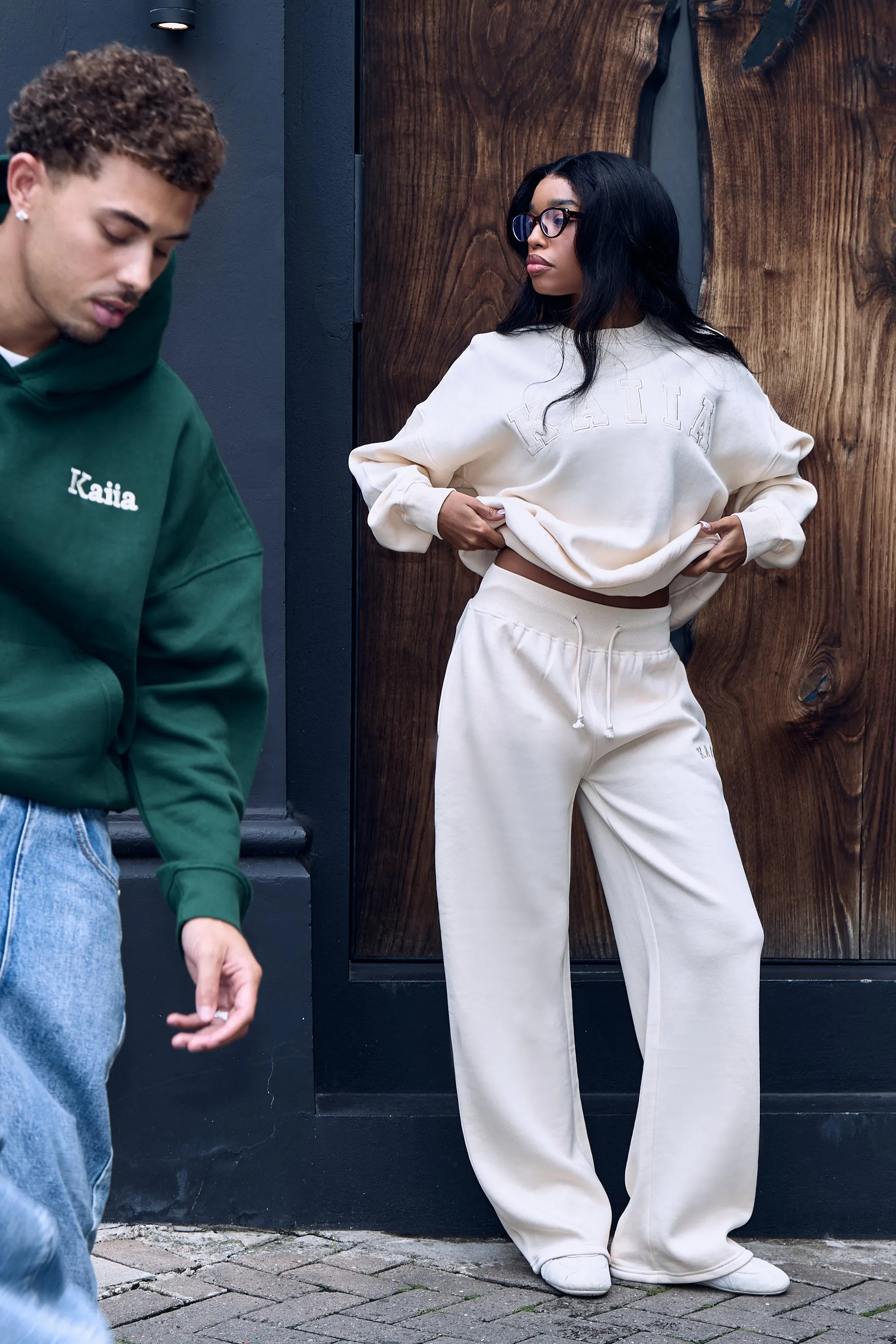 Kaiia Ribbed Waistband Wide Leg Joggers Warm Cream sold by Kaiia the label product image thumbnail 2