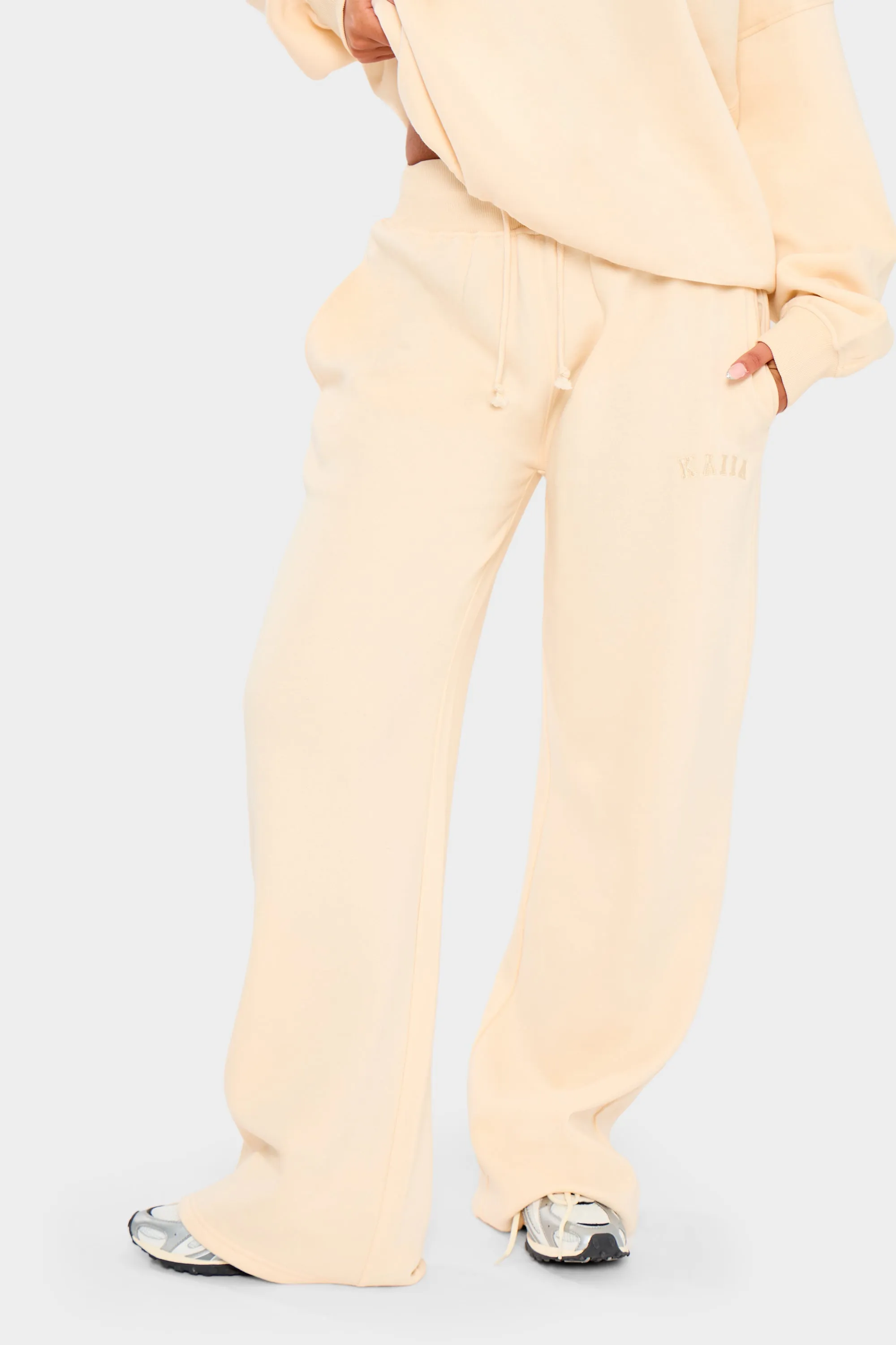 Kaiia Ribbed Waistband Wide Leg Joggers Warm Cream sold by Kaiia the label product image thumbnail 5