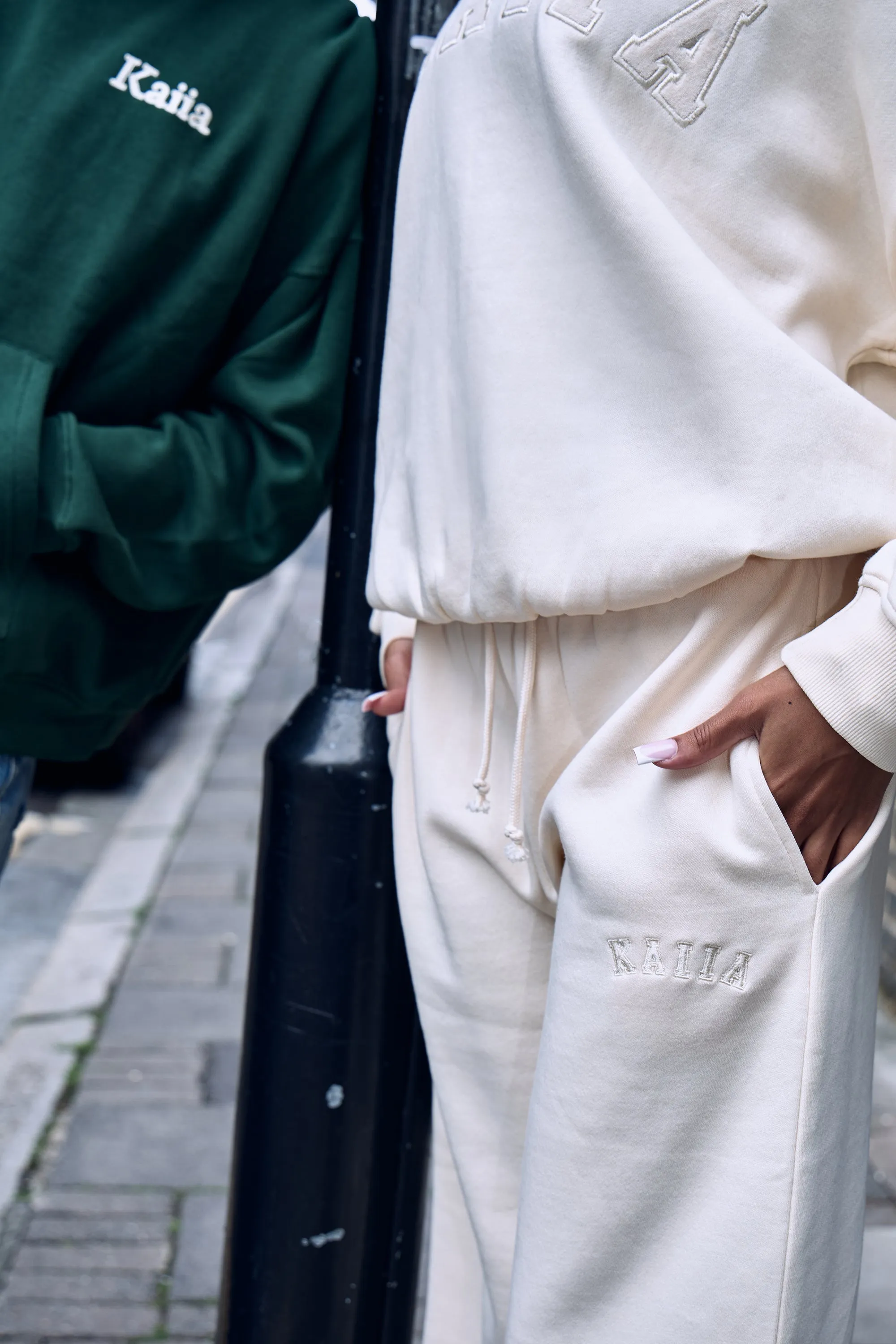 Kaiia Ribbed Waistband Wide Leg Joggers Warm Cream sold by Kaiia the label product image thumbnail 3