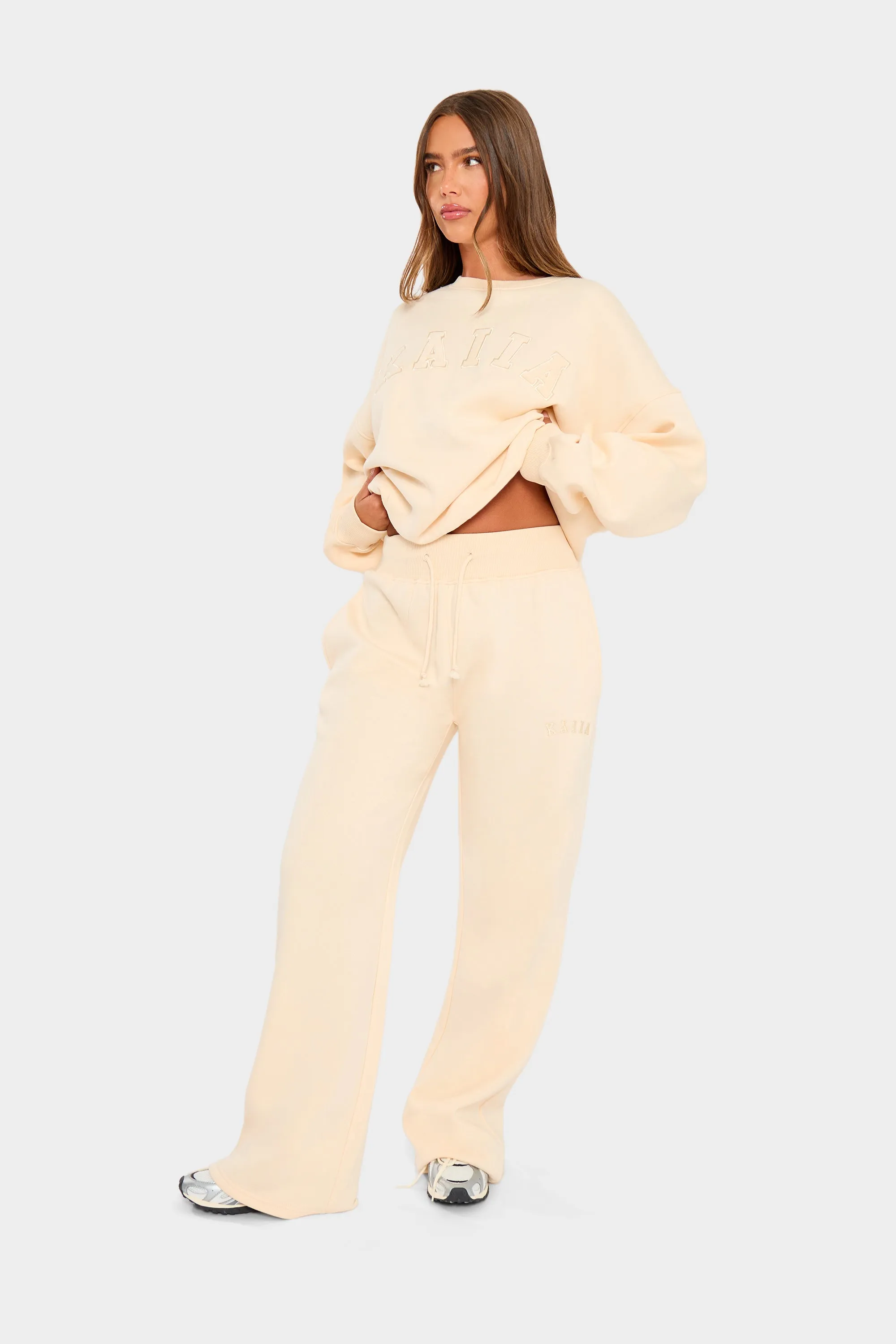 Kaiia Ribbed Waistband Wide Leg Joggers Warm Cream sold by Kaiia the label product image thumbnail 4