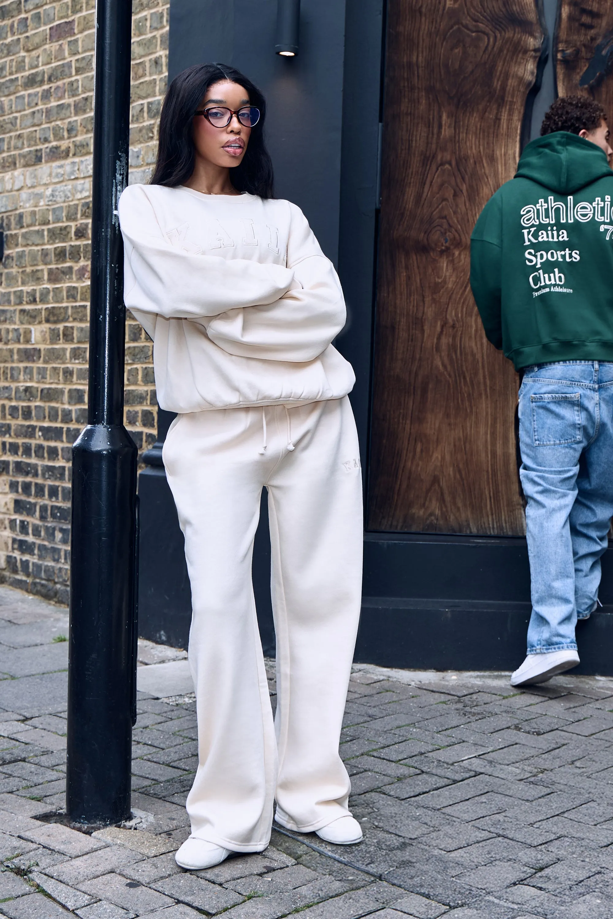 Kaiia Ribbed Waistband Wide Leg Joggers Warm Cream sold by Kaiia the label