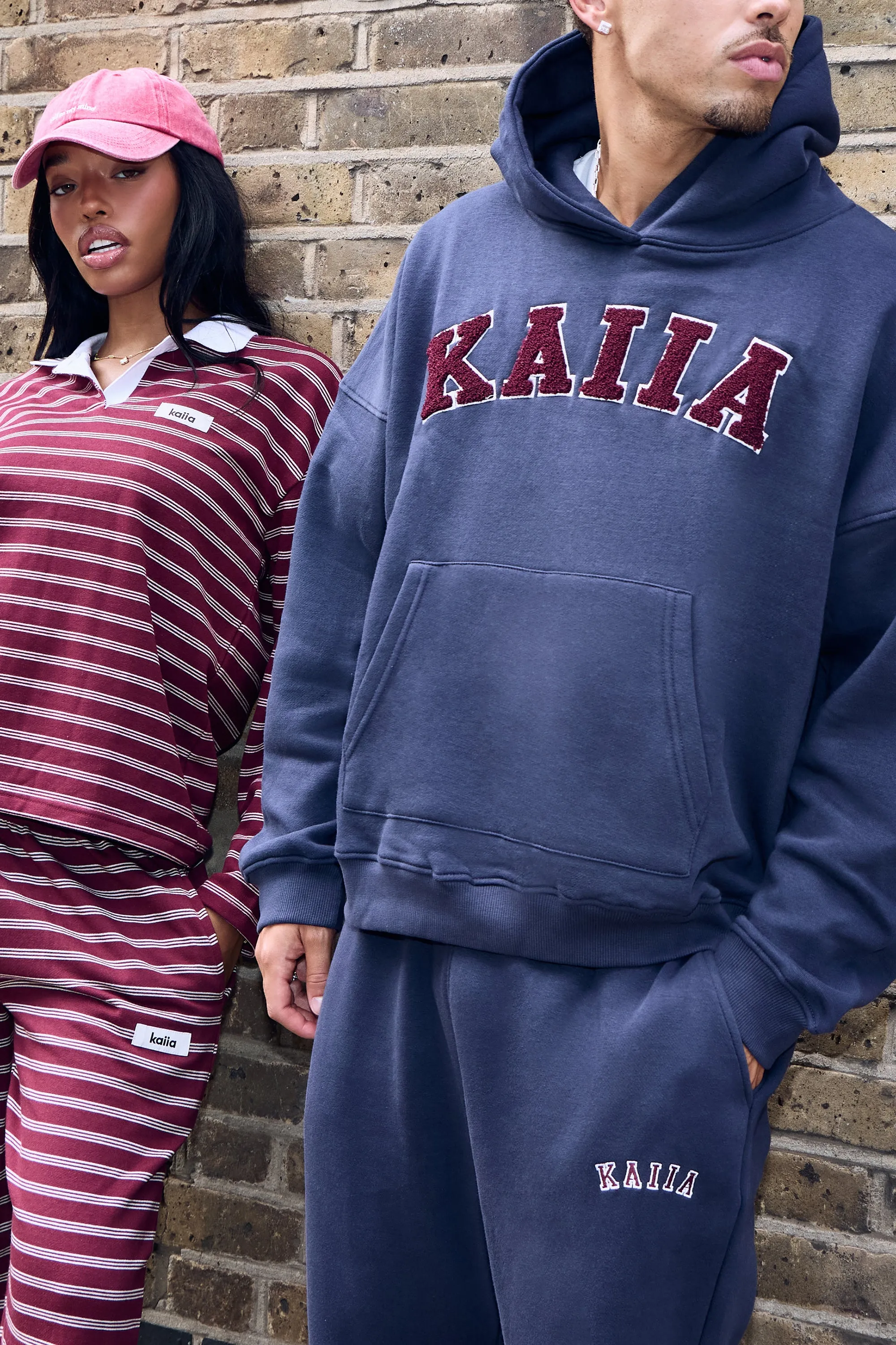 Kaiia Slogan Wide Leg Joggers Navy & Burgundy sold by Kaiia the label product image thumbnail 4