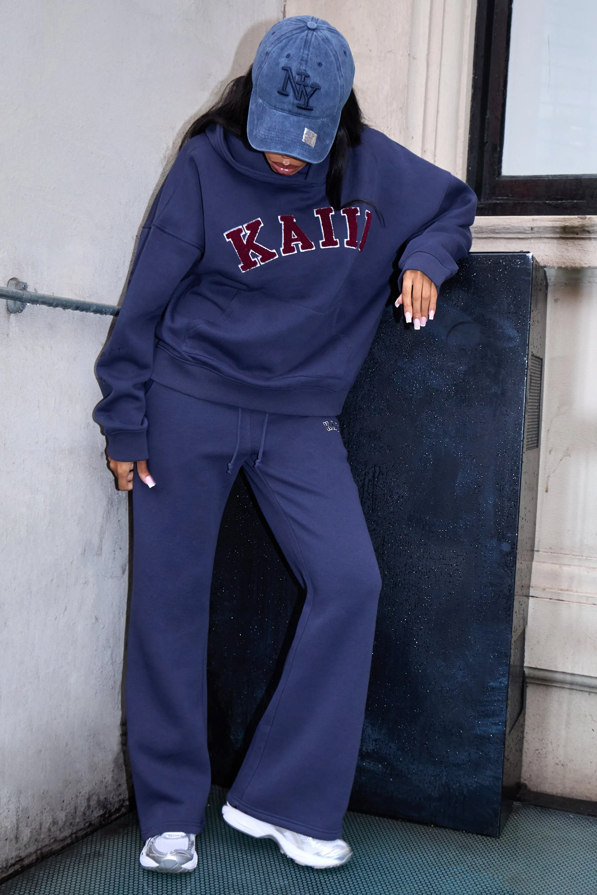 Kaiia Slogan Wide Leg Joggers Navy & Burgundy sold by Kaiia the label product image thumbnail 2