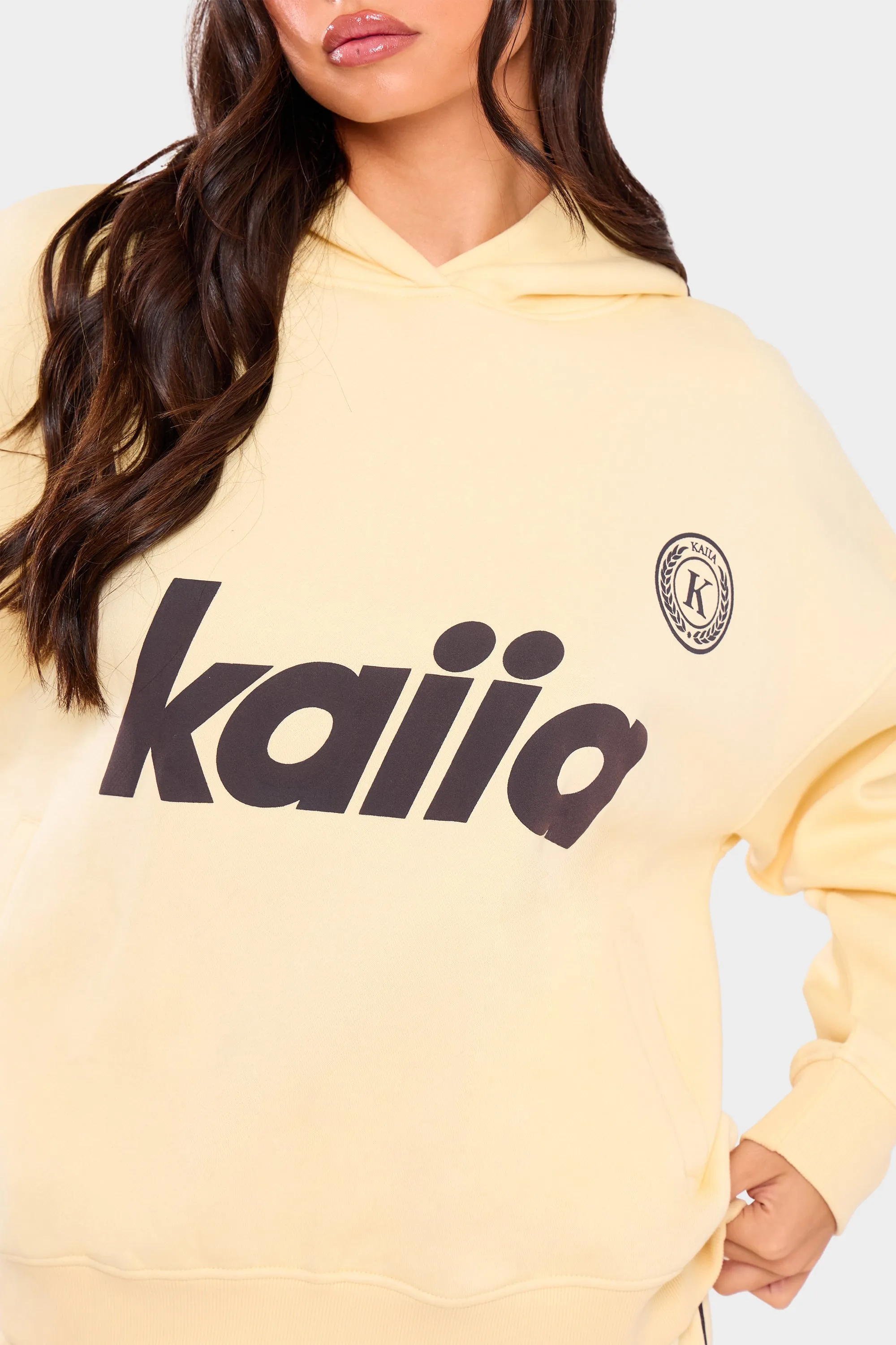Kaiia Varsity Oversized Hoodie Lemon & Brown sold by Kaiia the label product image thumbnail 3