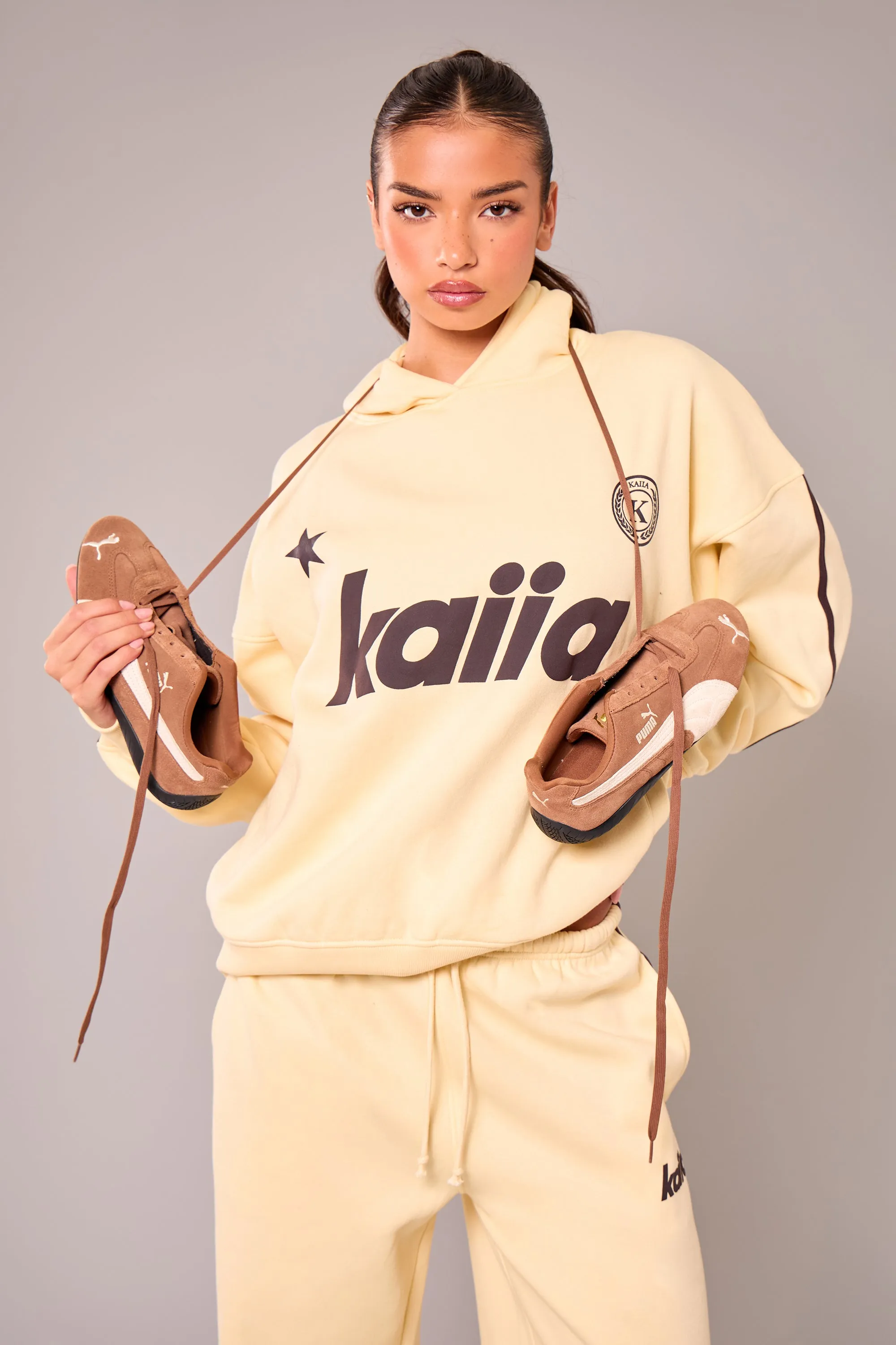Kaiia Varsity Oversized Hoodie Lemon & Brown sold by Kaiia the label