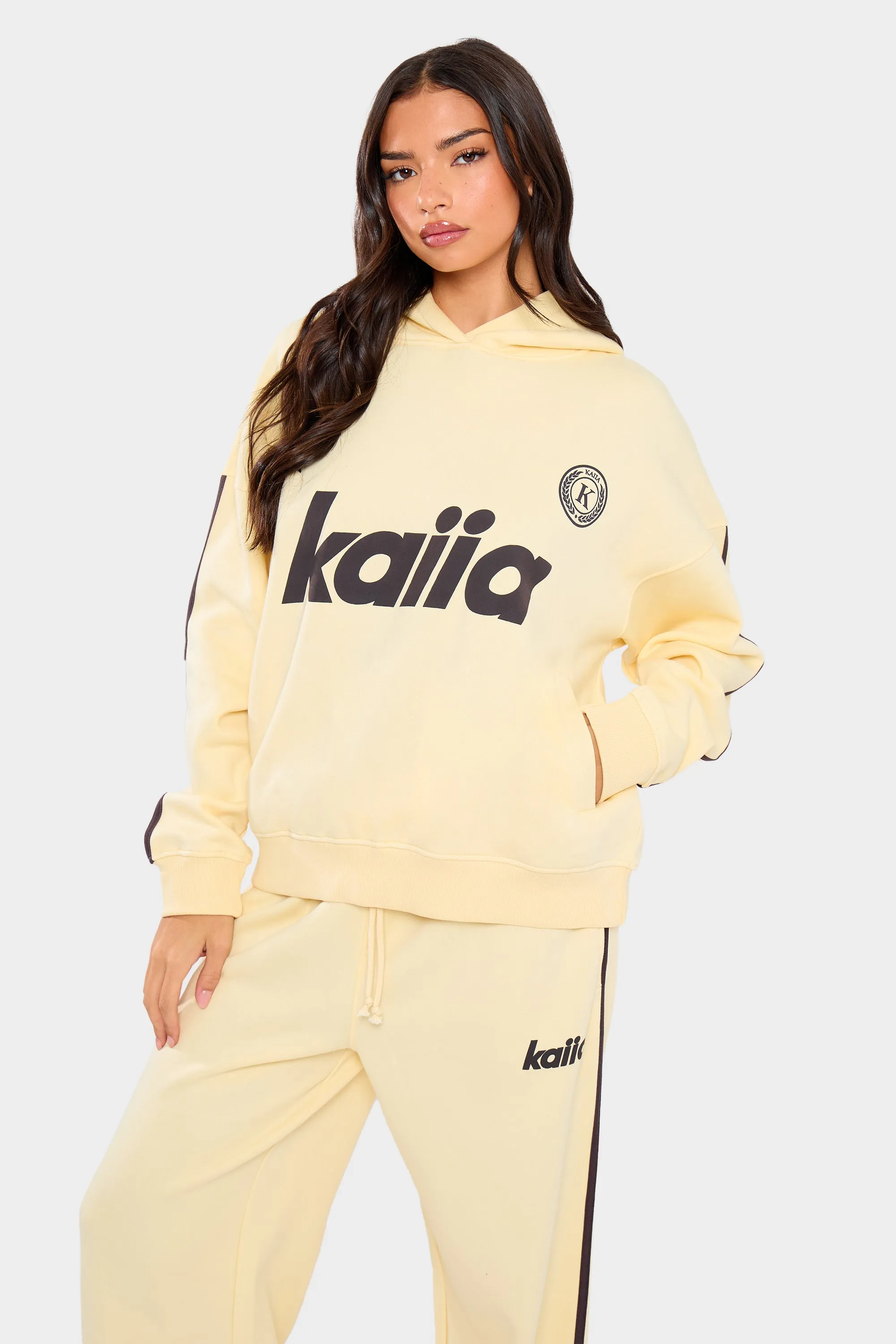 Kaiia Varsity Oversized Hoodie Lemon & Brown sold by Kaiia the label product image thumbnail 2