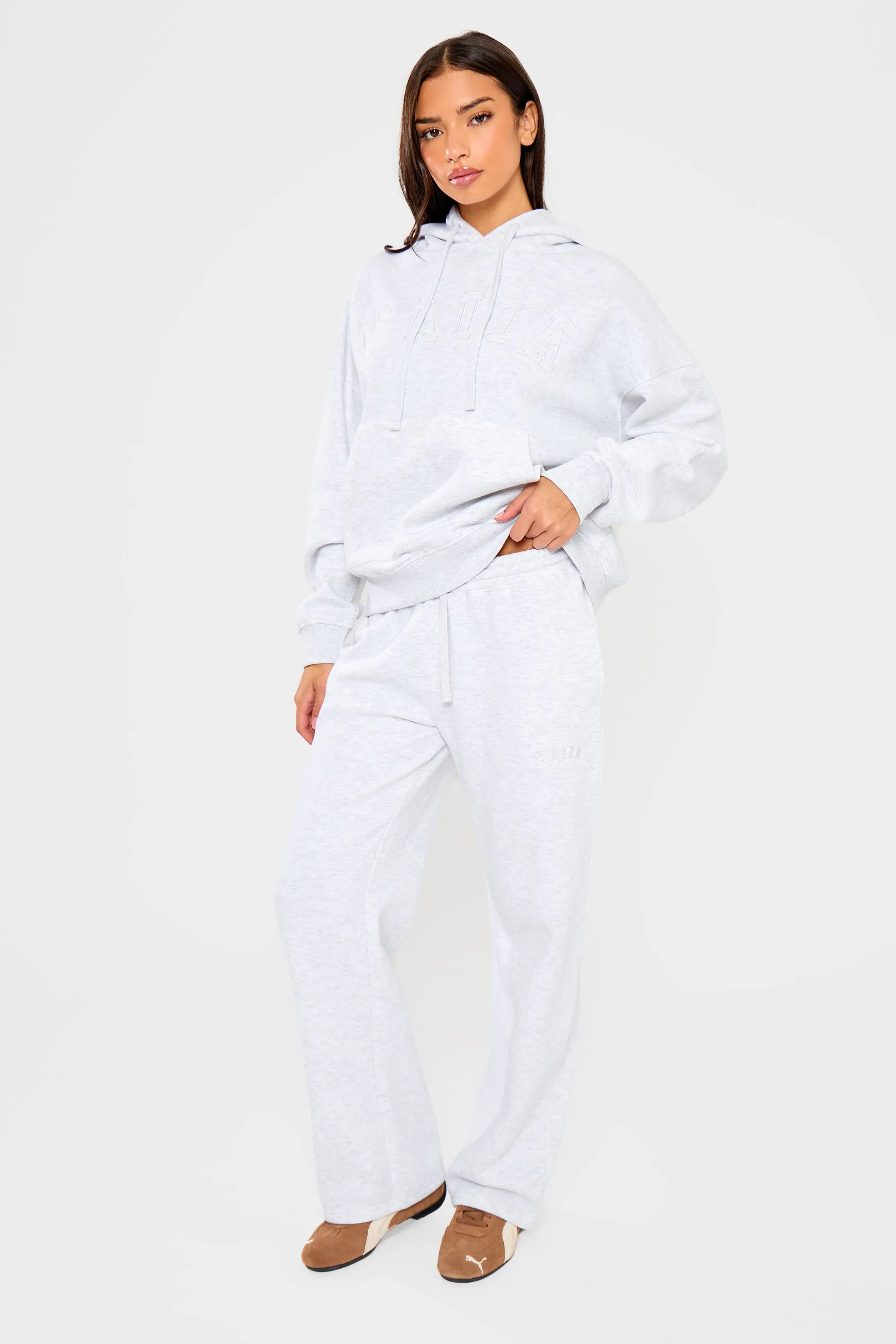 Kaiia Slogan Wide Leg Joggers Light Grey Marl sold by Kaiia the label product image thumbnail 2