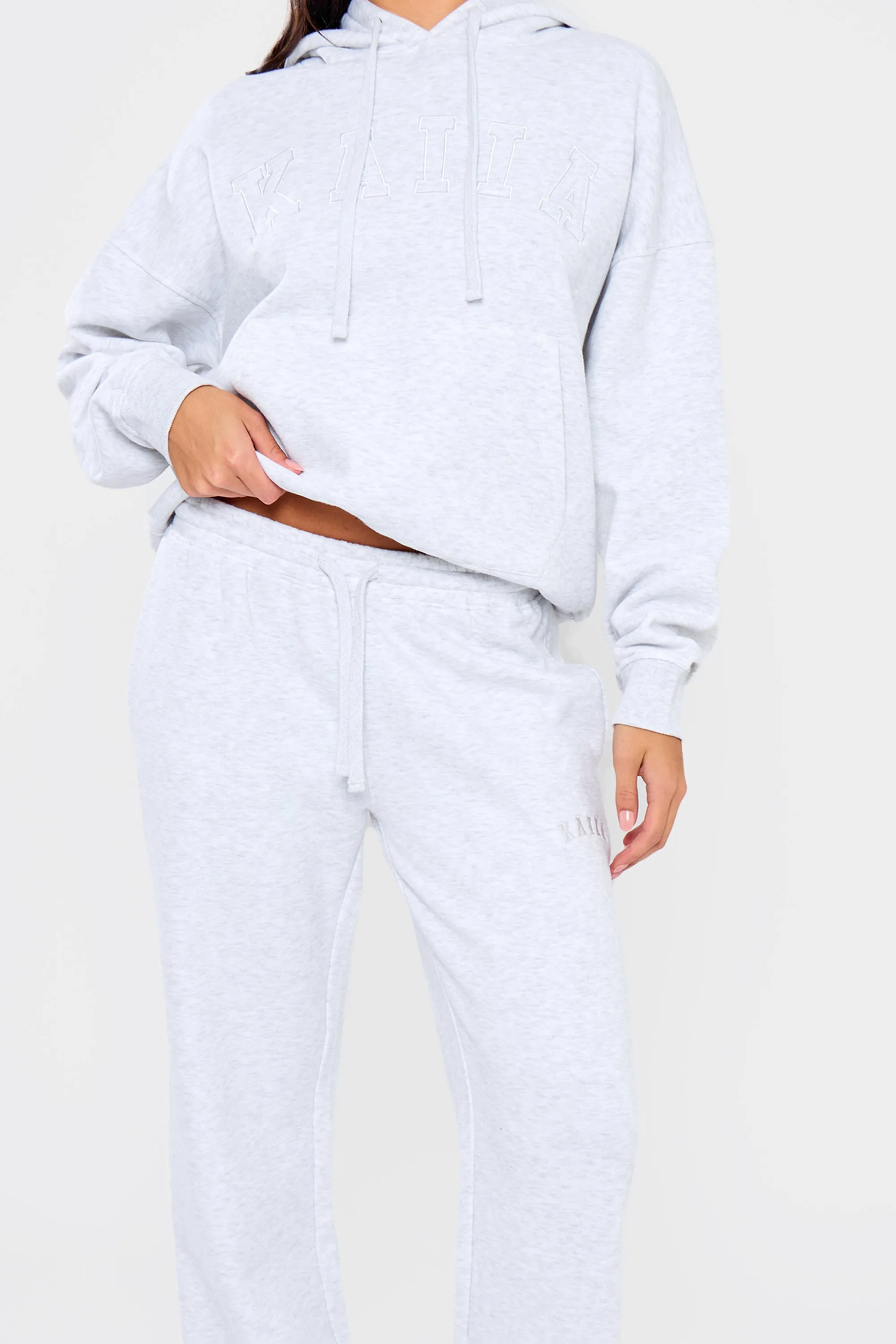 Kaiia Slogan Wide Leg Joggers Light Grey Marl sold by Kaiia the label product image thumbnail 3