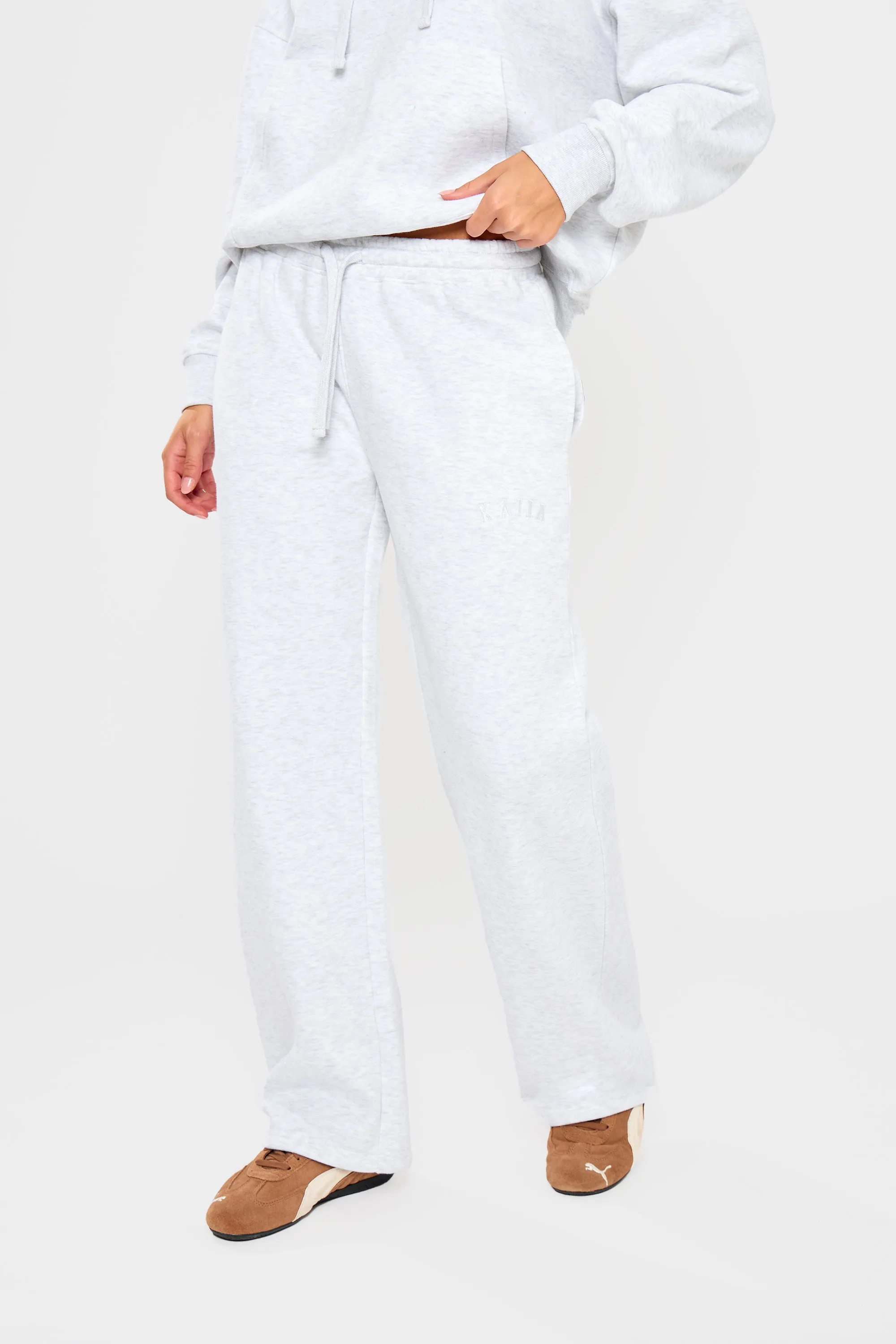 Kaiia Slogan Wide Leg Joggers Light Grey Marl sold by Kaiia the label product image thumbnail 4