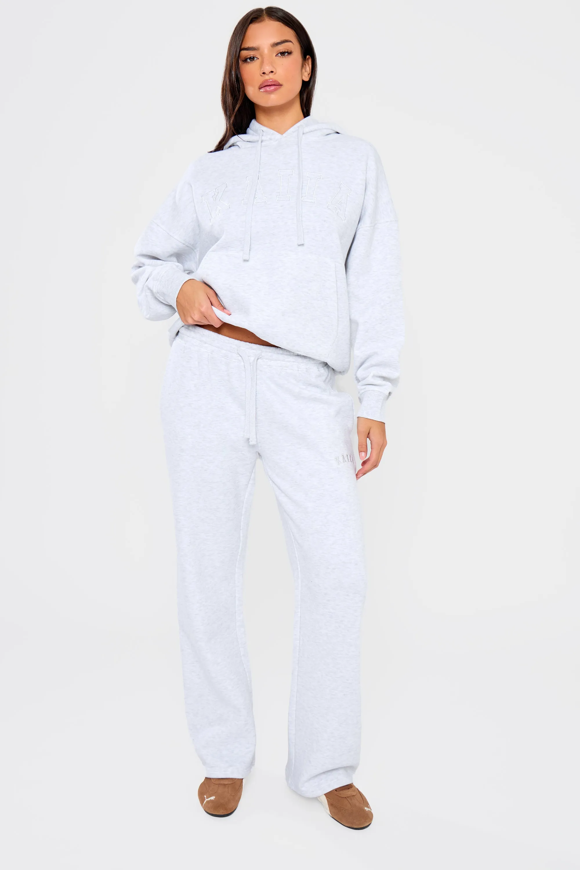 Kaiia Slogan Drawstring Oversized Hoodie Light Grey Marl sold by Kaiia the label product image thumbnail 4