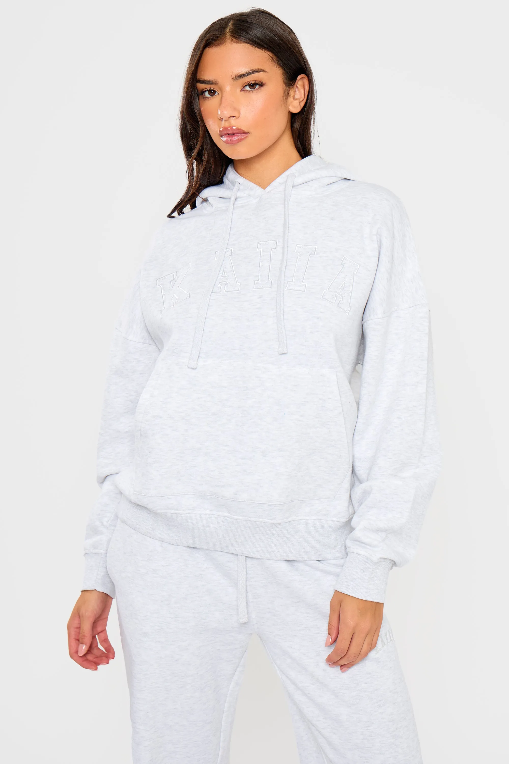 Kaiia Slogan Drawstring Oversized Hoodie Light Grey Marl sold by Kaiia the label product image thumbnail 2