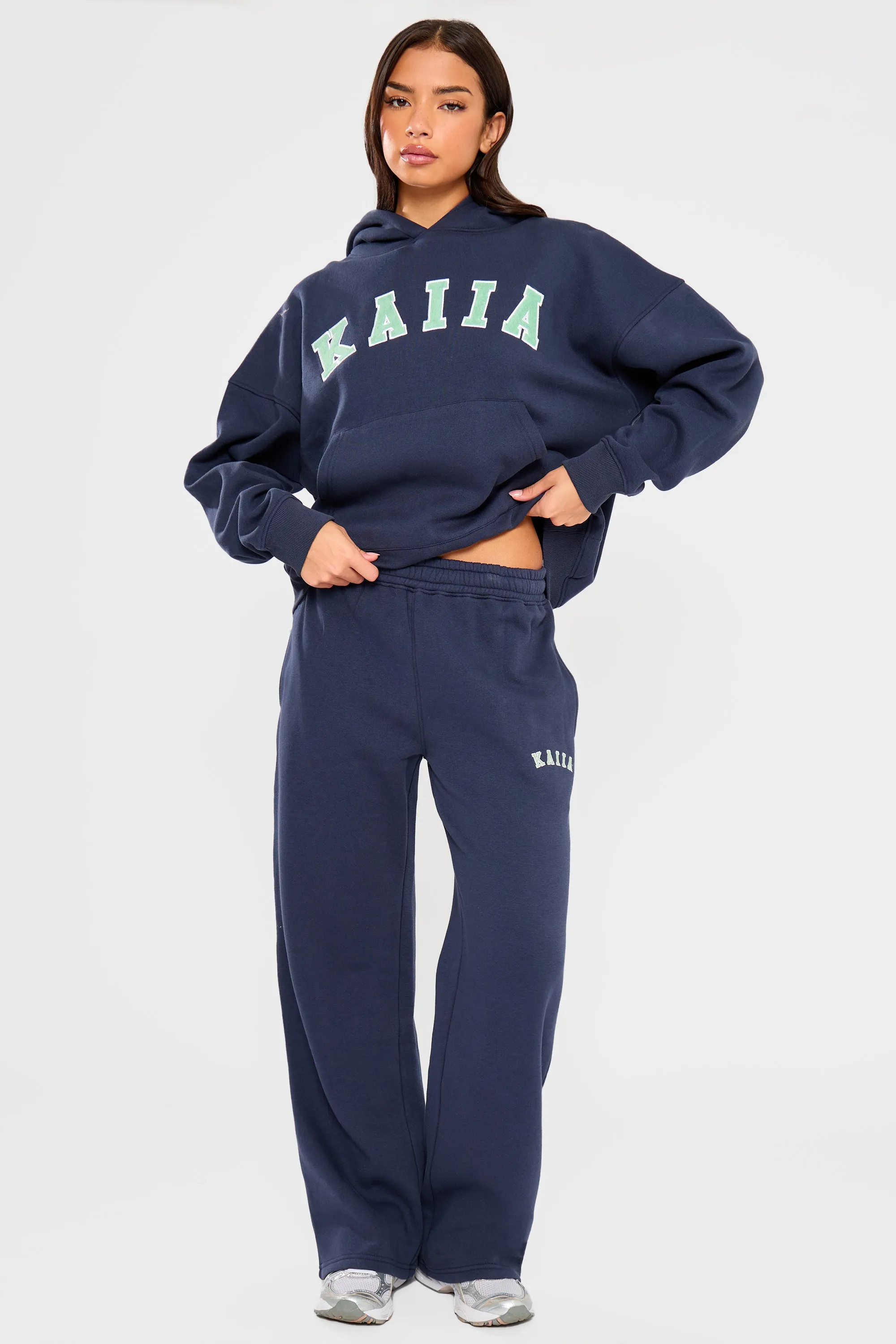 Kaiia Slogan Wide Leg Joggers Navy & Jade Green sold by Kaiia the label product image thumbnail 2