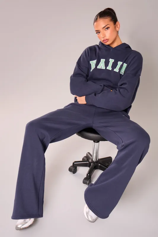 Kaiia Slogan Wide Leg Joggers Navy & Jade Green made by Kaiia the label