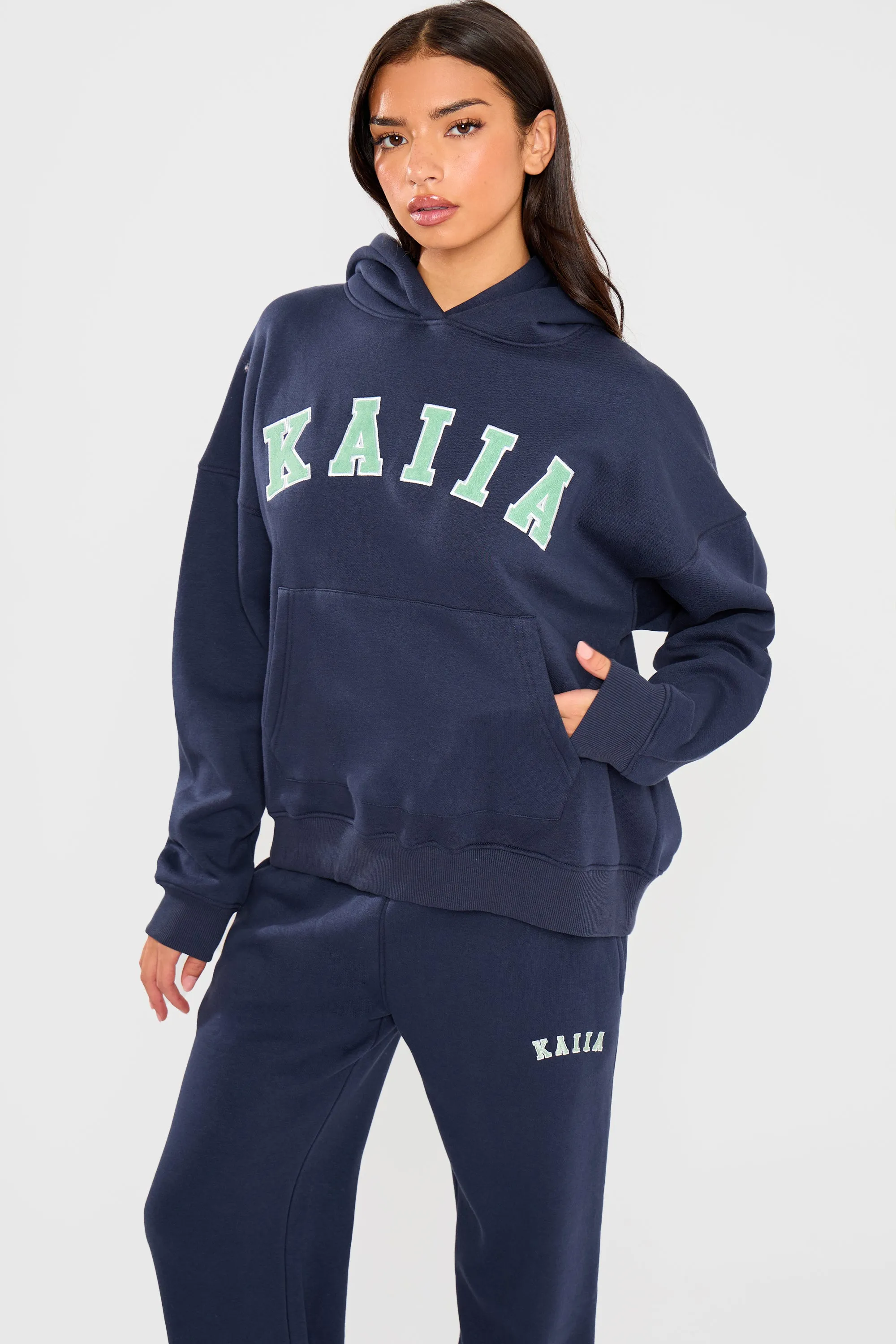 Kaiia Slogan Oversized Hoodie Navy & Jade Green sold by Kaiia the label product image thumbnail 2